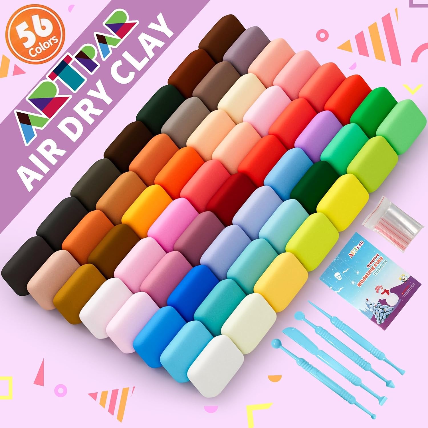 56 Colour Air Dry Clay Set with Sculpting Tools, detail view