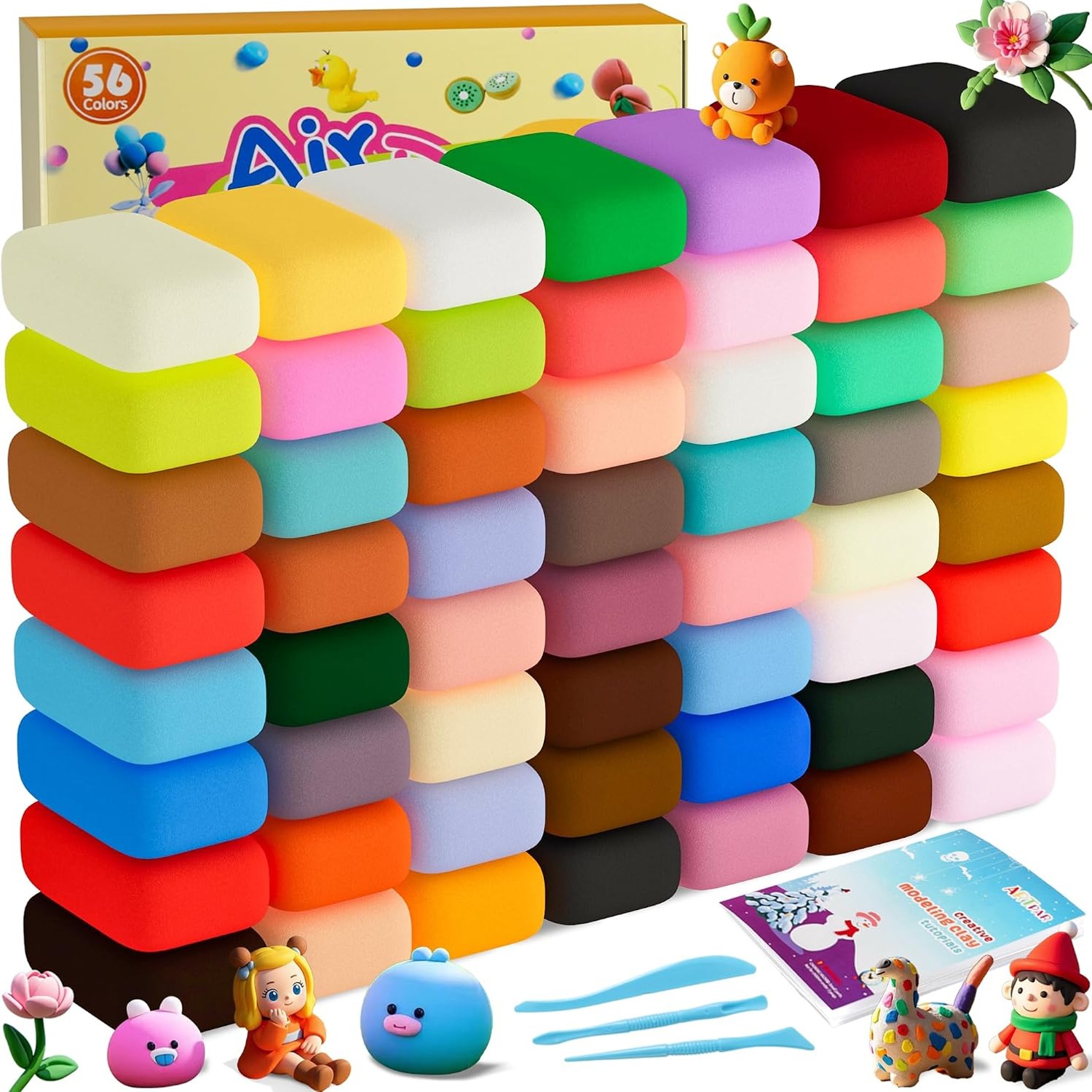 56 Colour Air Dry Clay Set with Sculpting Tools
