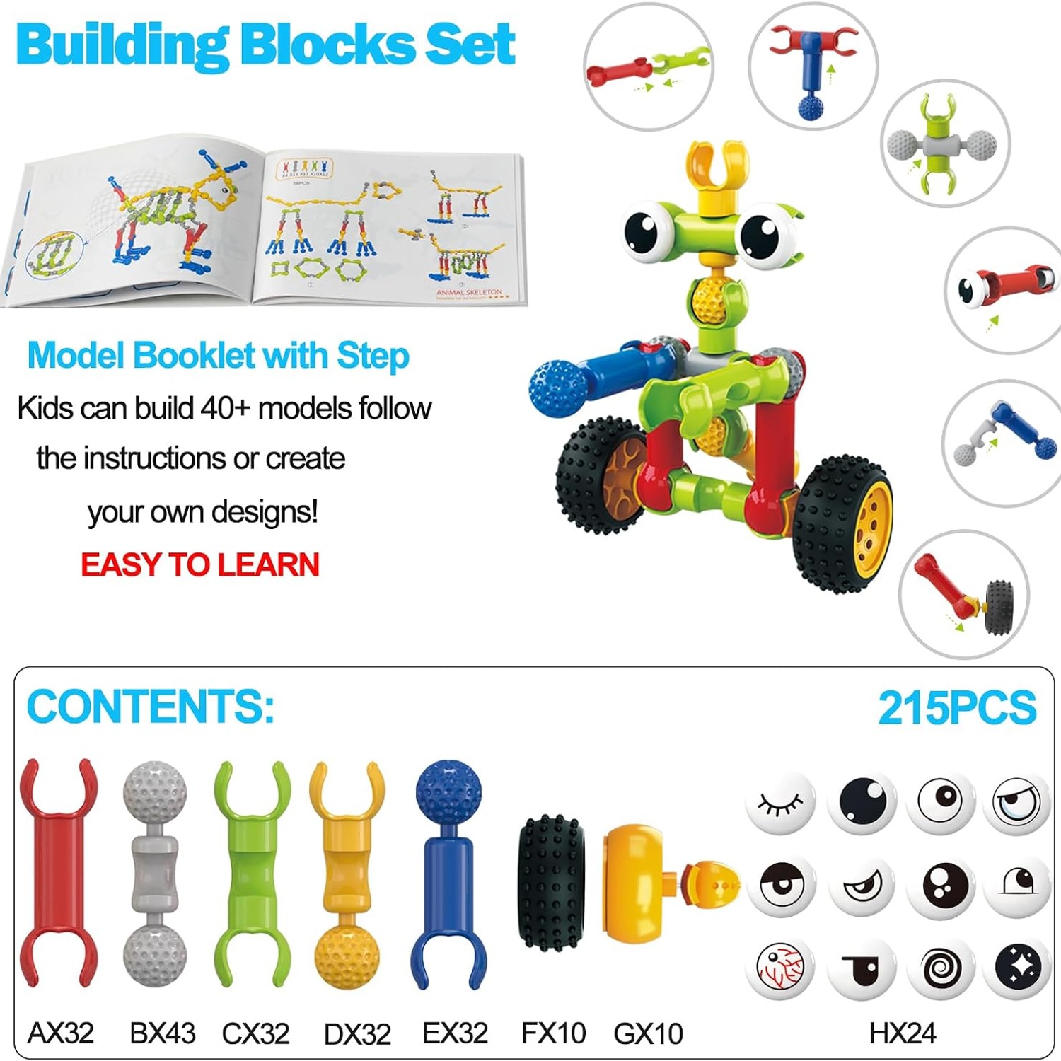 215-Piece STEM Building Blocks Set with Storage Box