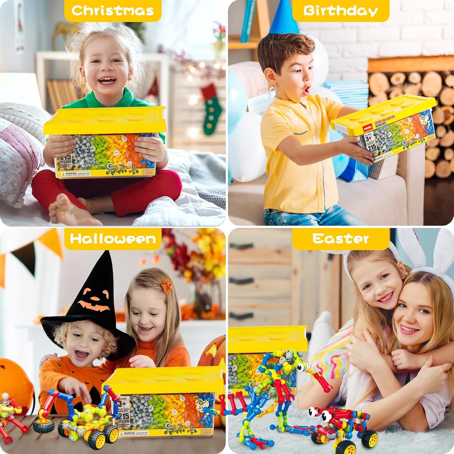 215-Piece STEM Building Blocks Set with Storage Box