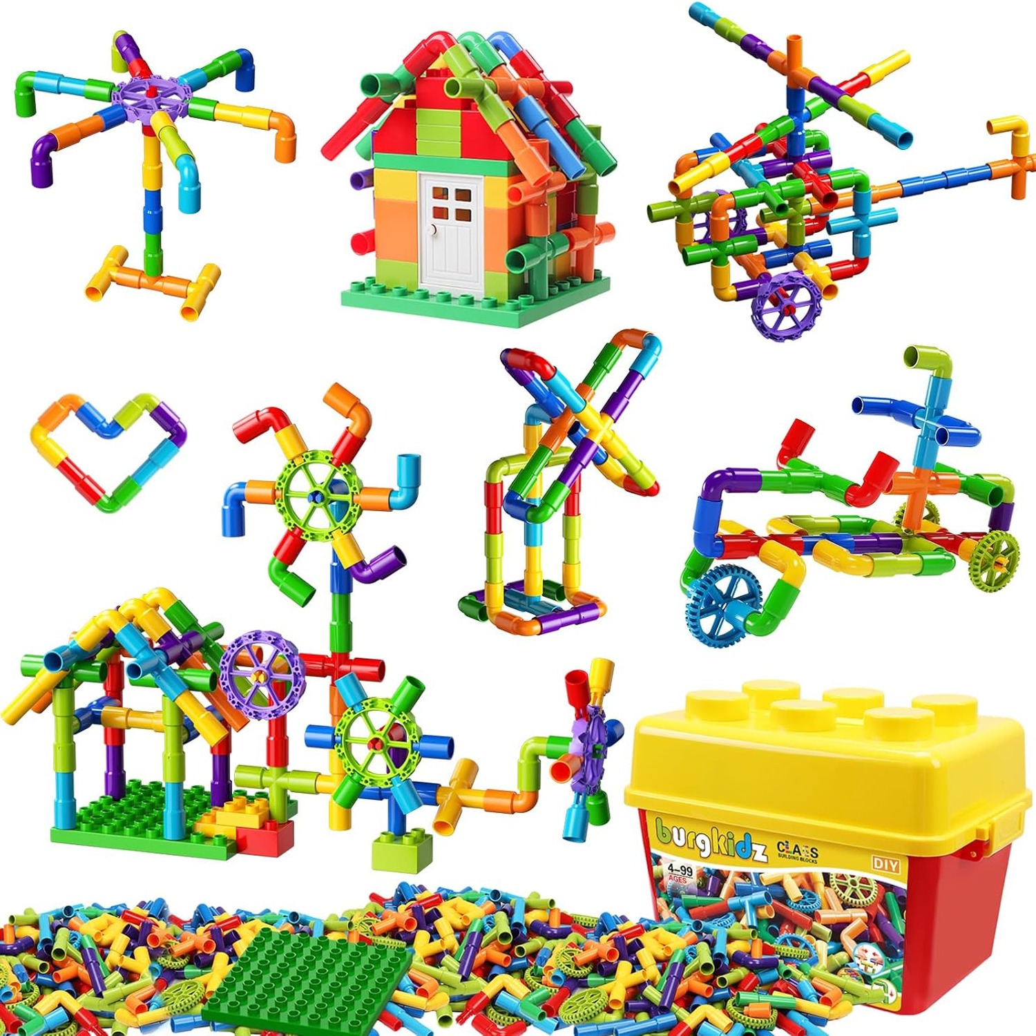 188 Piece Tube Building Set with Wheels and Storage Tub