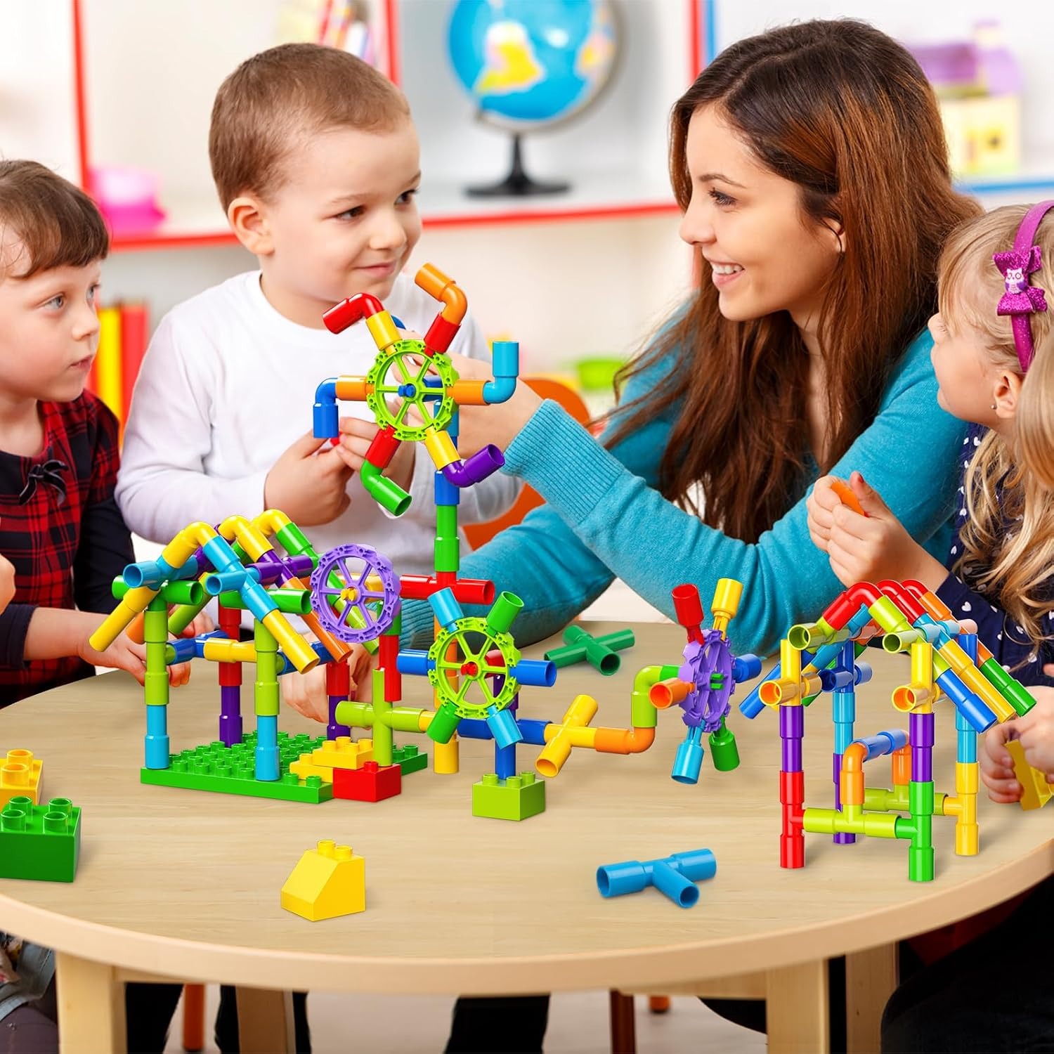 188 Piece Tube Building Set with Wheels and Storage Tub: image 2