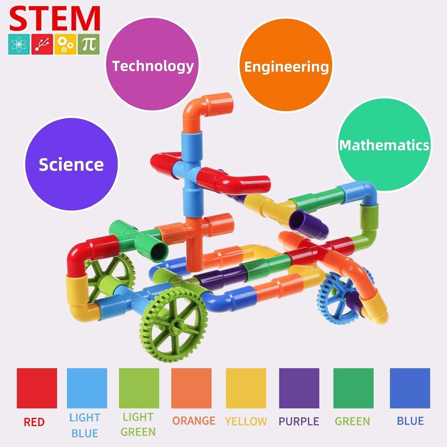 188 Piece Tube Building Set with Wheels and Storage Tub: image 3