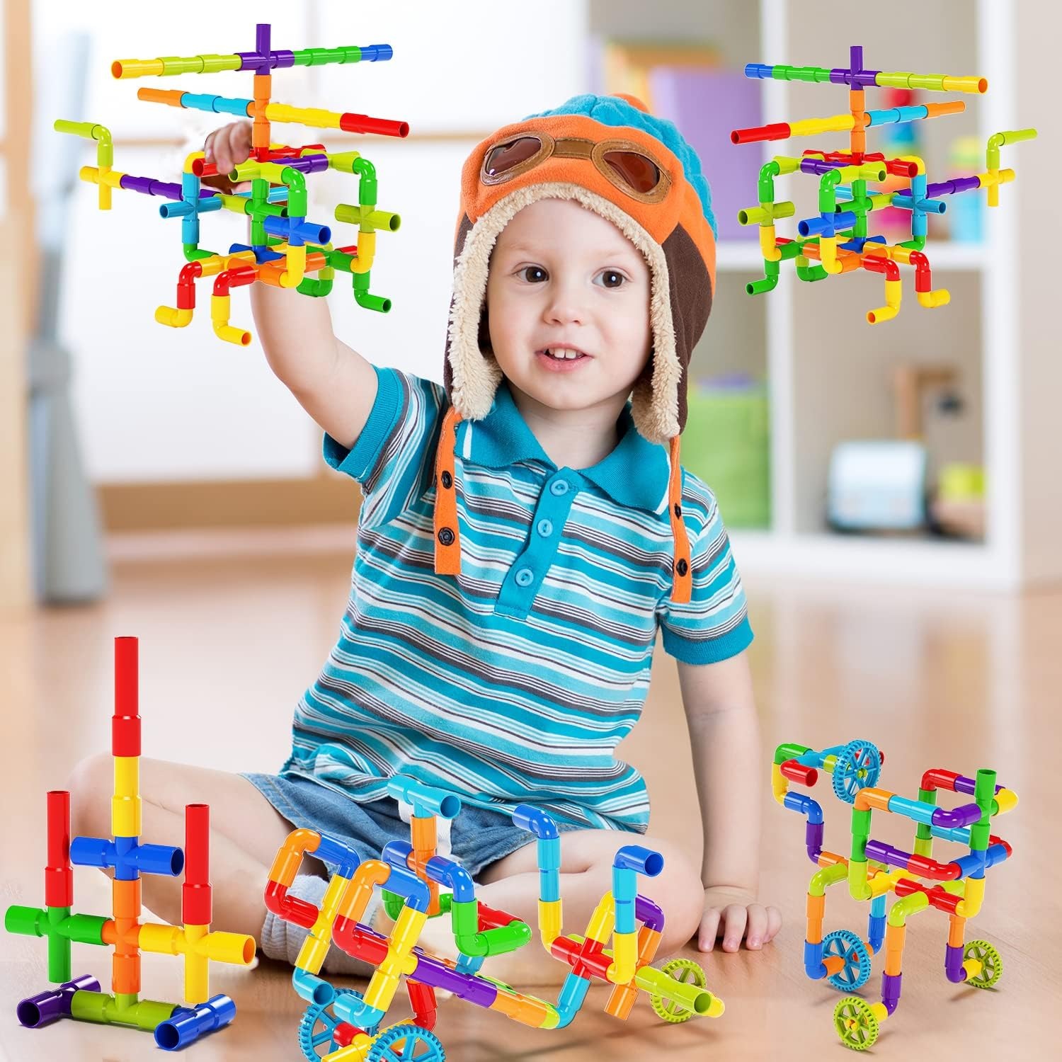 188 Piece Tube Building Set with Wheels and Storage Tub: image 4