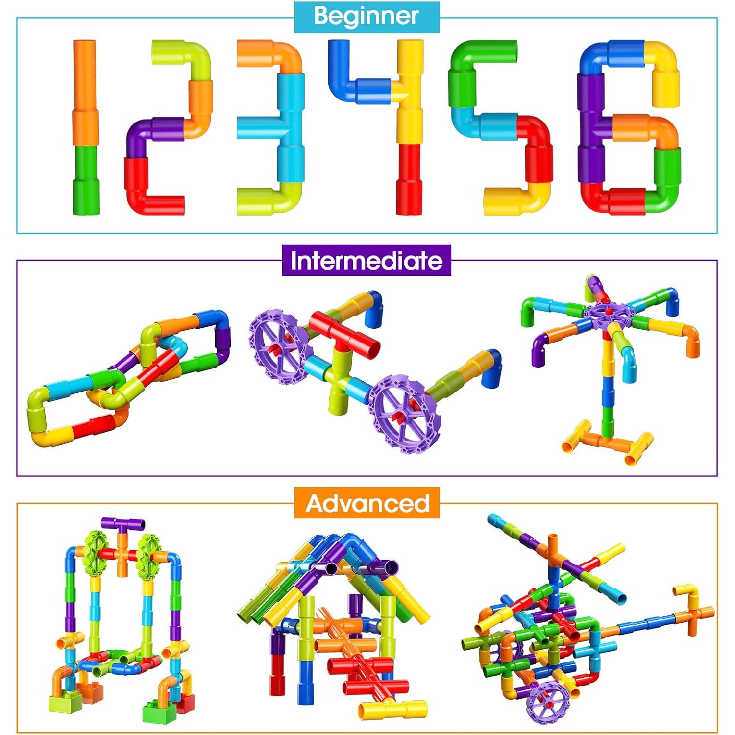 188 Piece Tube Building Set with Wheels and Storage Tub: image 5