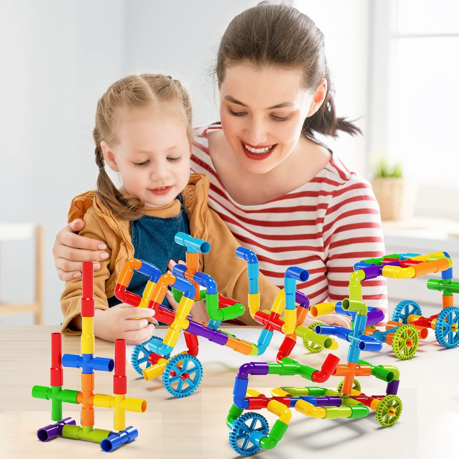 188 Piece Tube Building Set with Wheels and Storage Tub: image 6