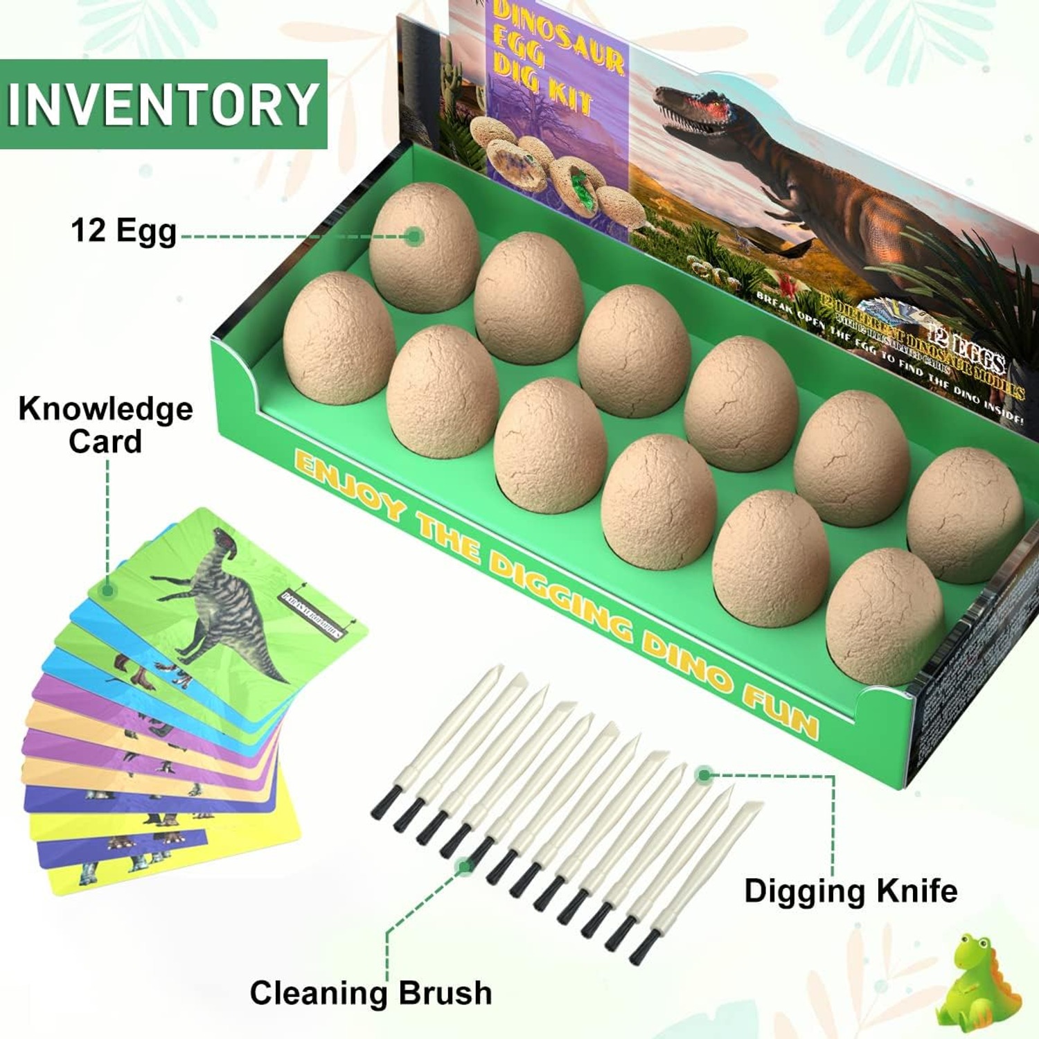 12 Pack Dinosaur Egg Dig Kit with Tools and Learning Cards