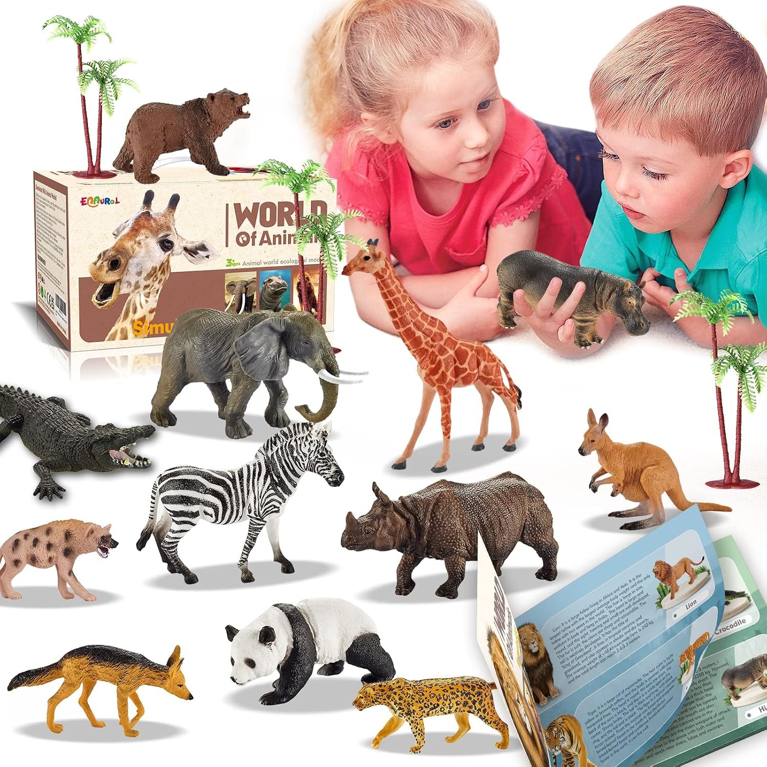 31 Piece Safari Animal Playset with Trees and Carry Box