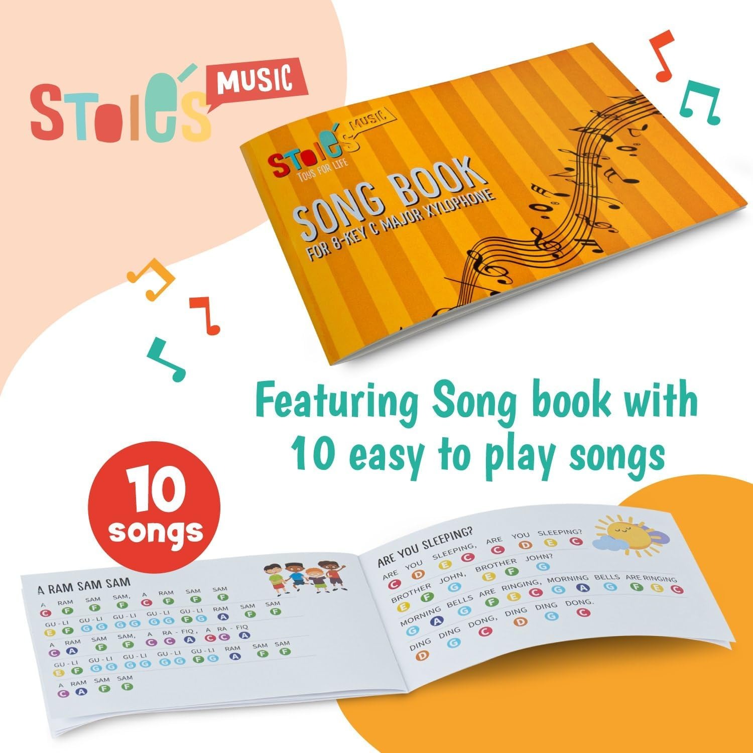 Rainbow 8-Note Wooden Xylophone Set with Mallets and Songbook: image 4