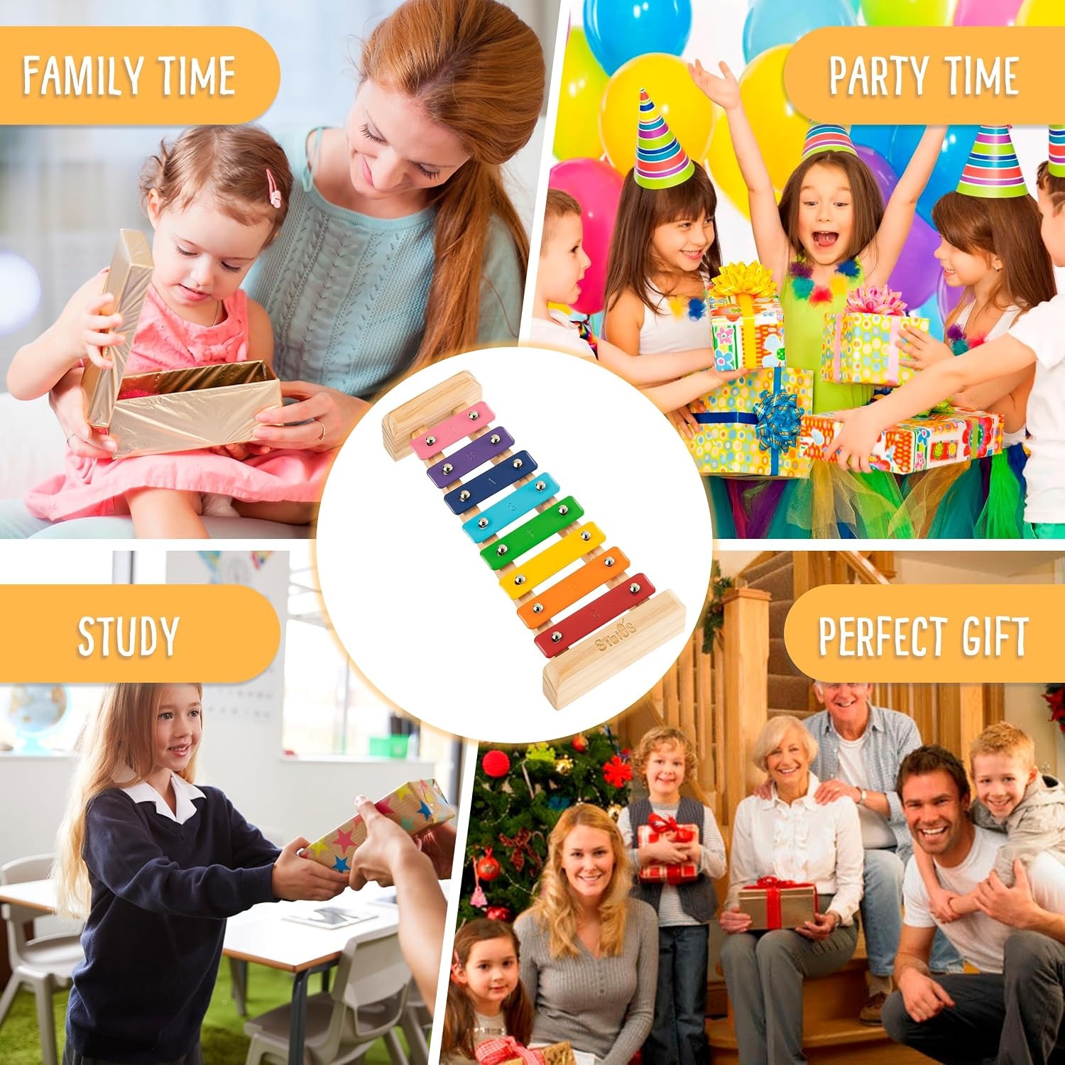 Rainbow 8-Note Wooden Xylophone Set with Mallets and Songbook: image 5