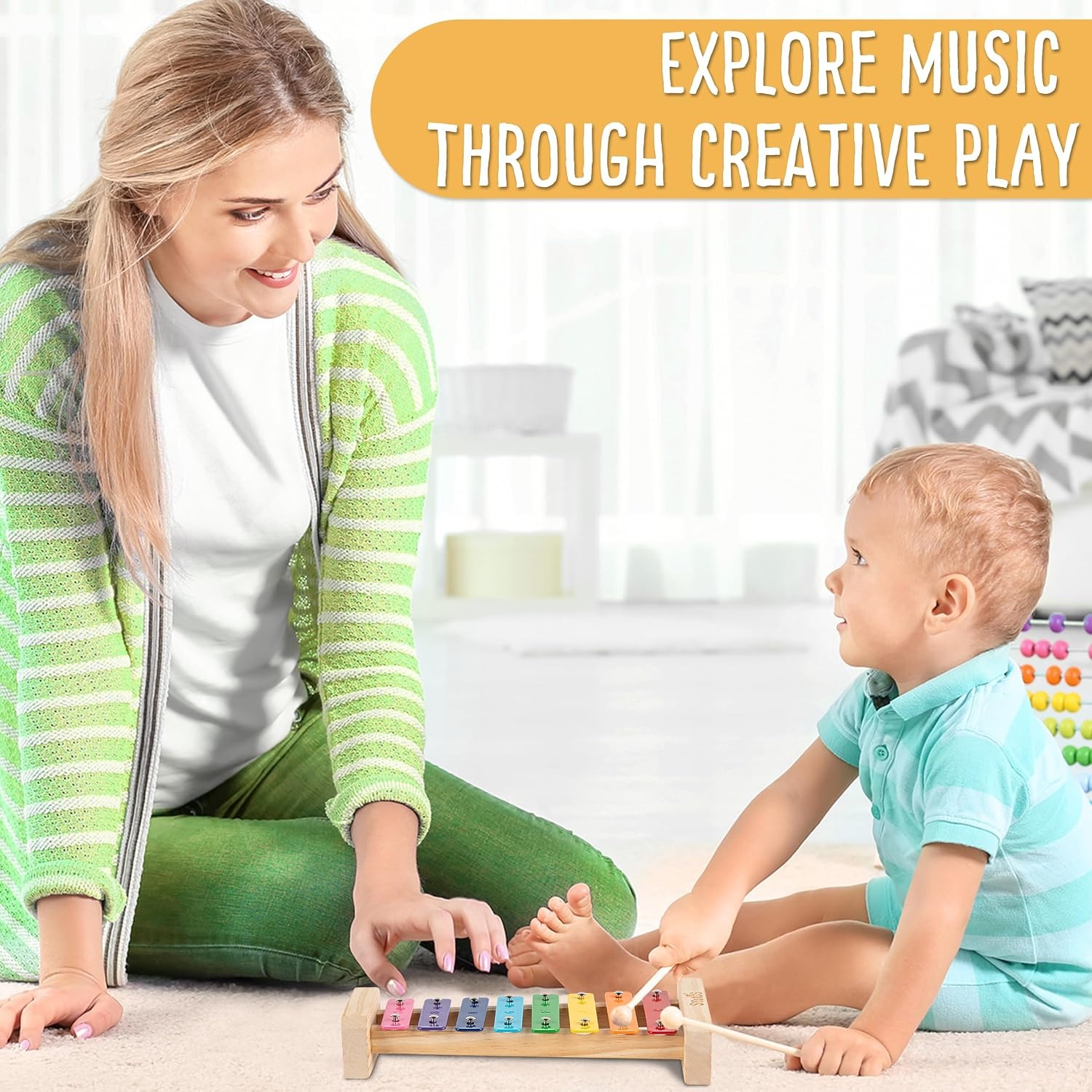 Rainbow 8-Note Wooden Xylophone Set with Mallets and Songbook: image 7