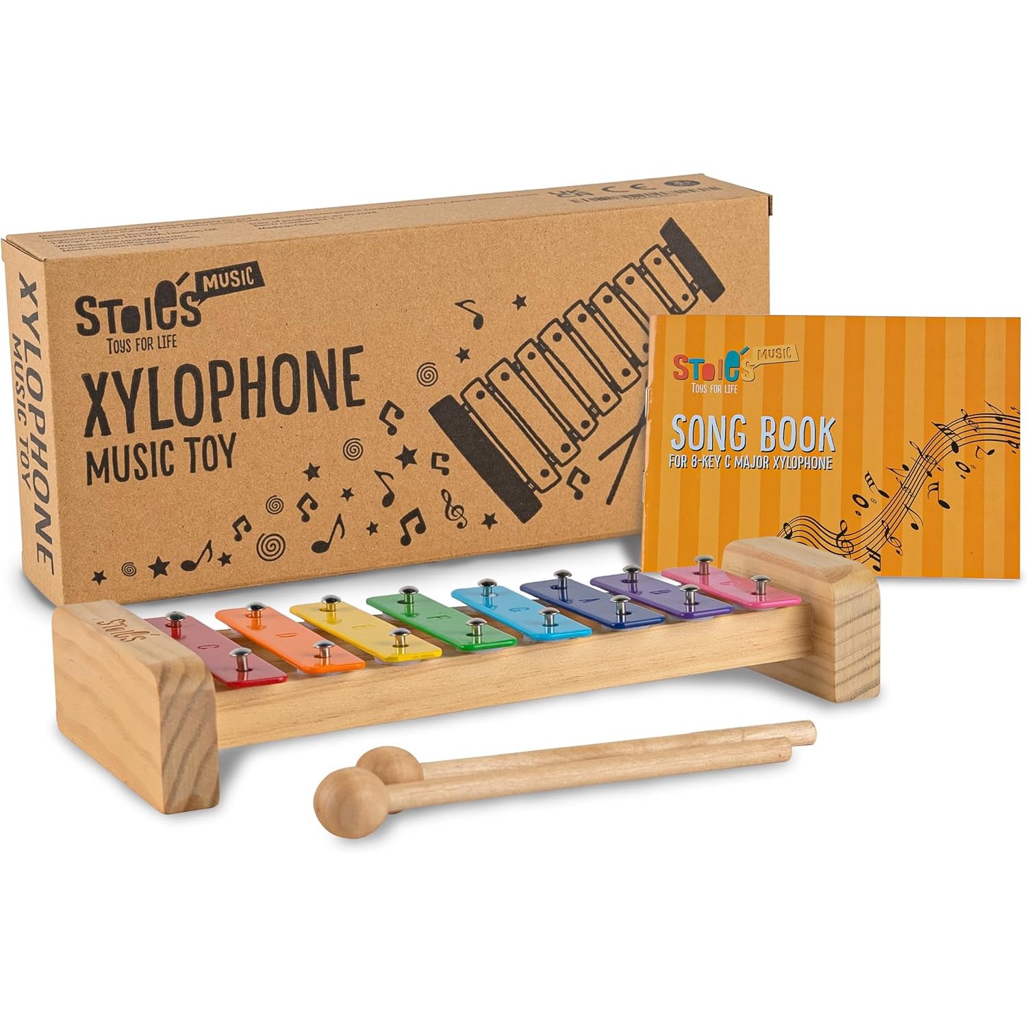 Rainbow 8-Note Wooden Xylophone Set with Mallets and Songbook: image 8