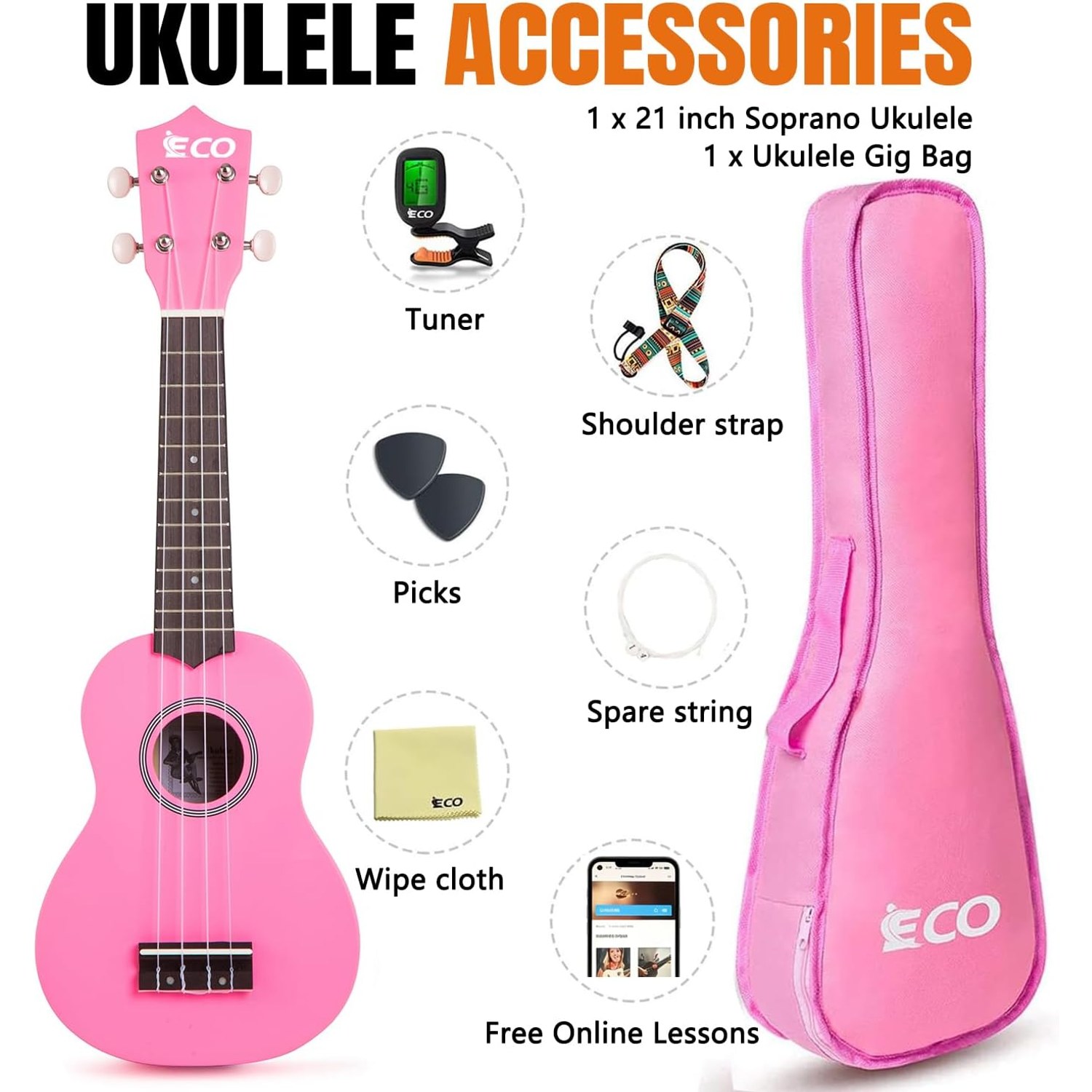 Soprano Ukulele Beginner Kit with Case, Tuner, Strap and Picks: image 8
