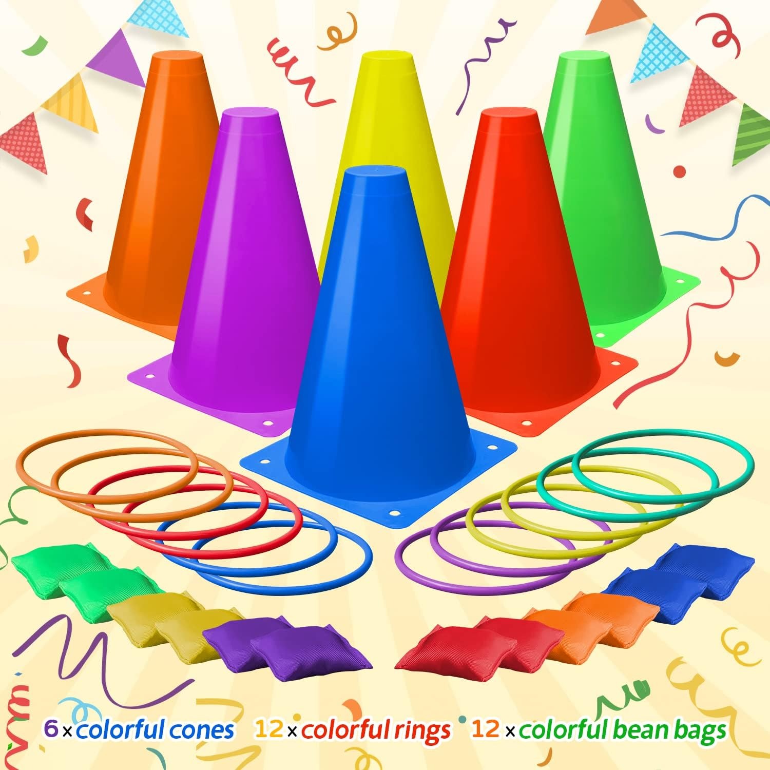 3 in 1 Carnival Games Set with Cones, Rings and Bean Bags
