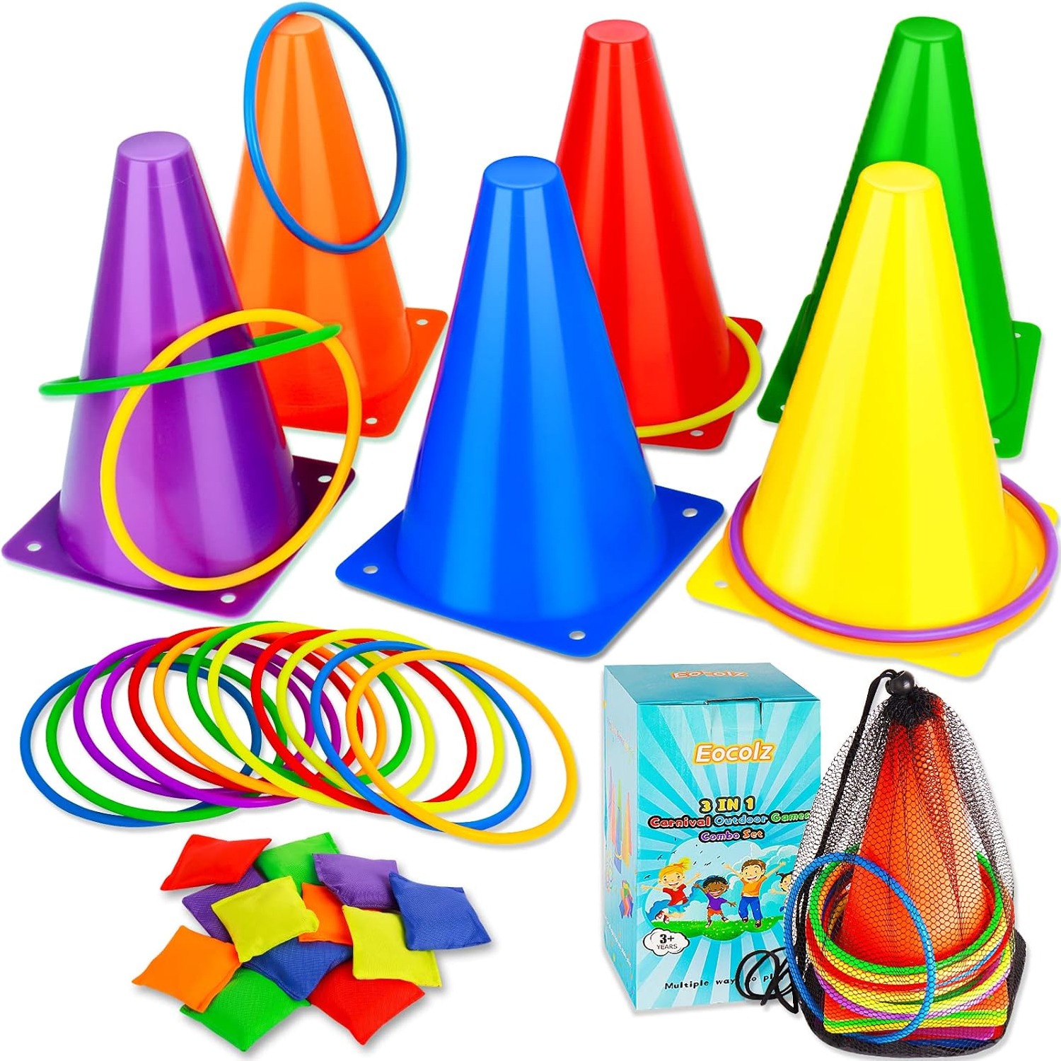 3 in 1 Carnival Games Set with Cones, Rings and Bean Bags