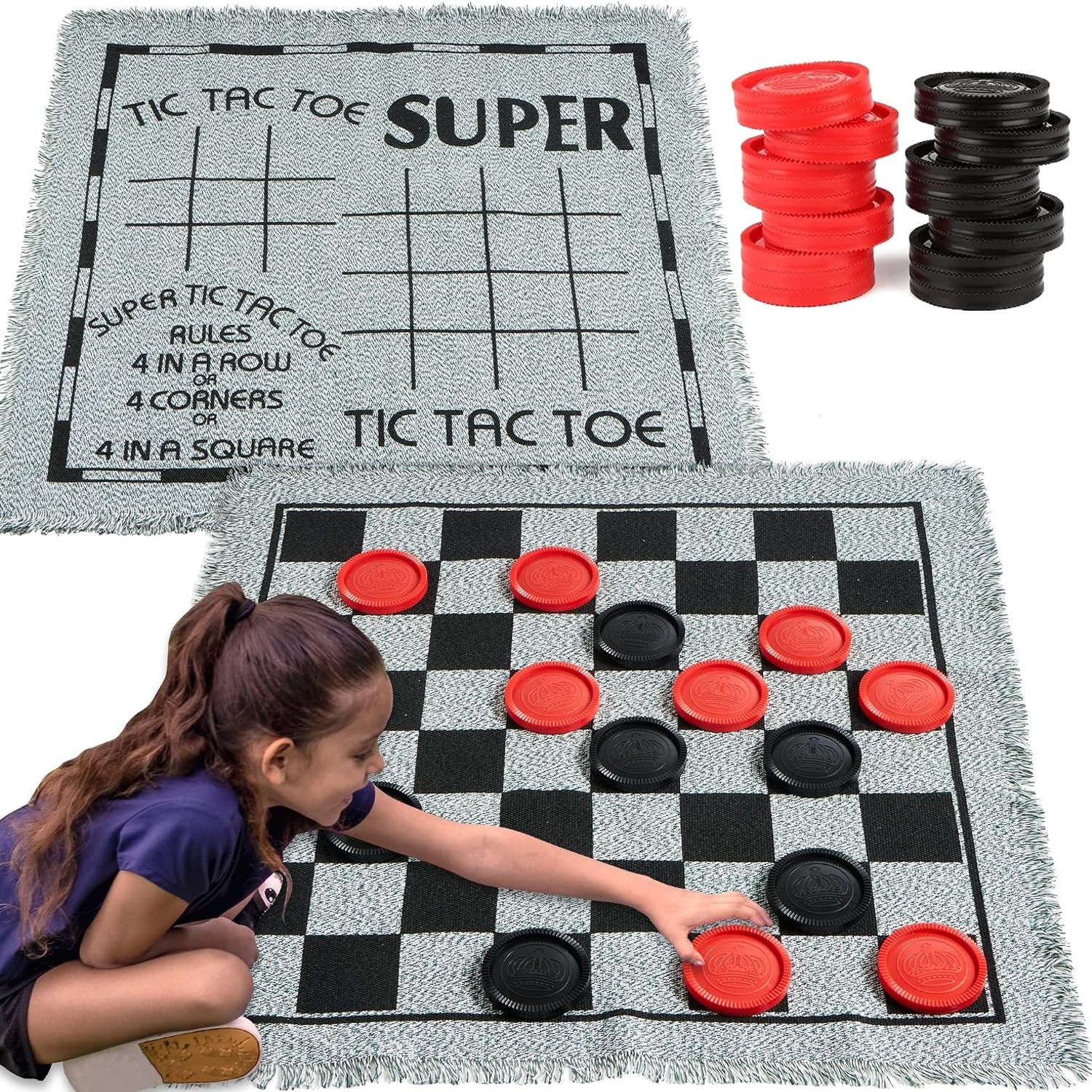 Giant Checkers and Tic Tac Toe Lawn Game Set