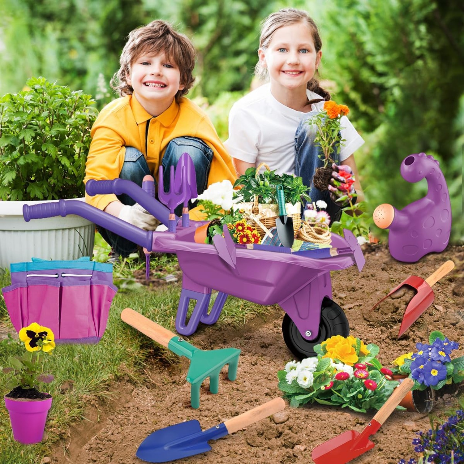 Kids Gardening Set with Wheelbarrow, 15 Piece Outdoor Garden Tool Play Set: image 6