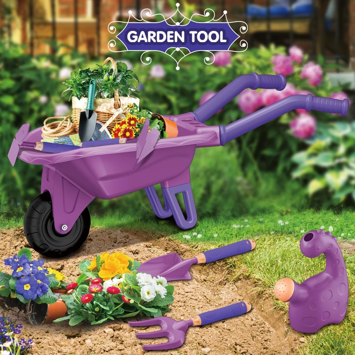 Kids Gardening Set with Wheelbarrow, 15 Piece Outdoor Garden Tool Play Set: image 7