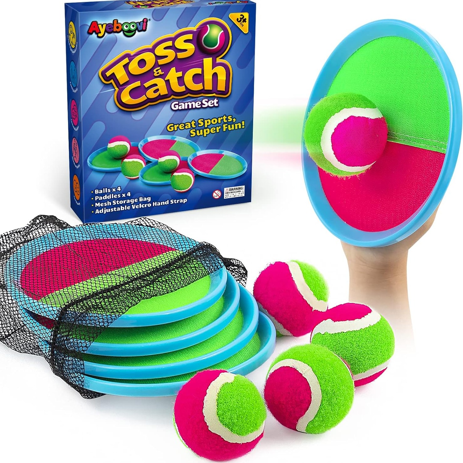 Toss and Catch Ball Set with 4 Paddles and 4 Balls