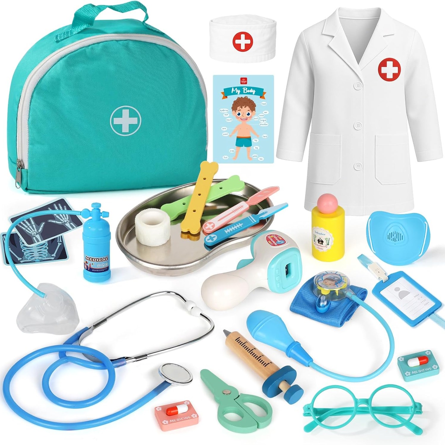 Kids Doctor Case with Coat and Wooden Medical Tools