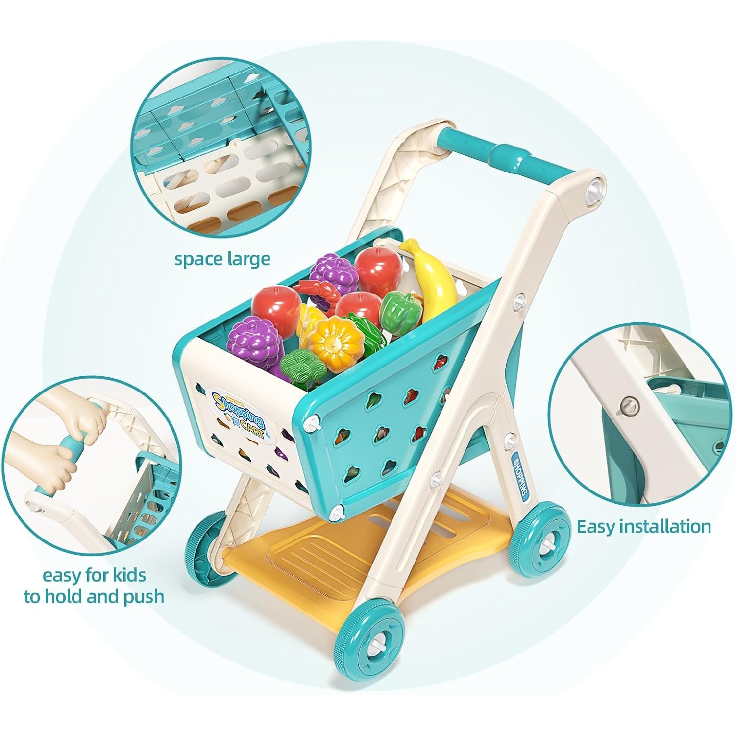 Kids Shopping Cart Play Set with Pretend Food: image 3
