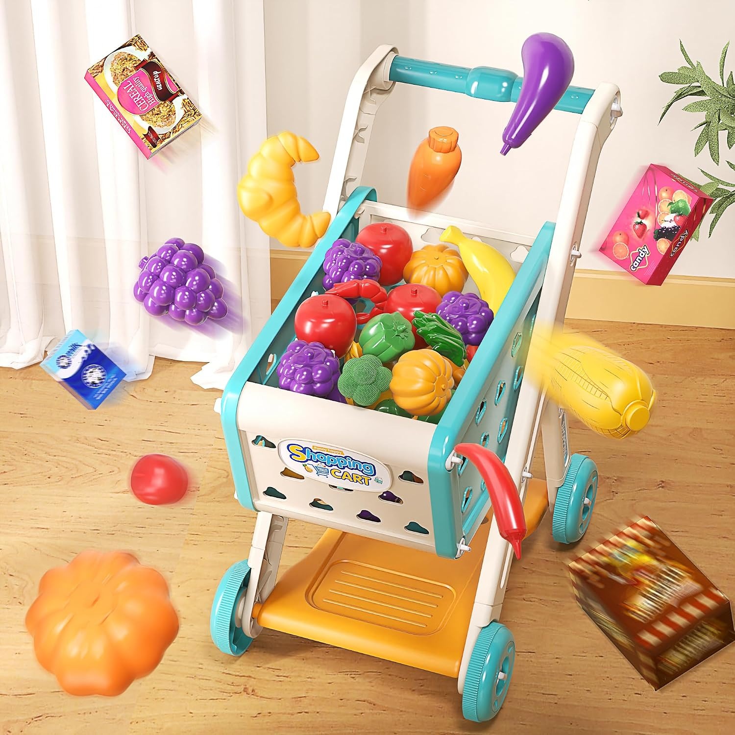 Kids Shopping Cart Play Set with Pretend Food: image 6