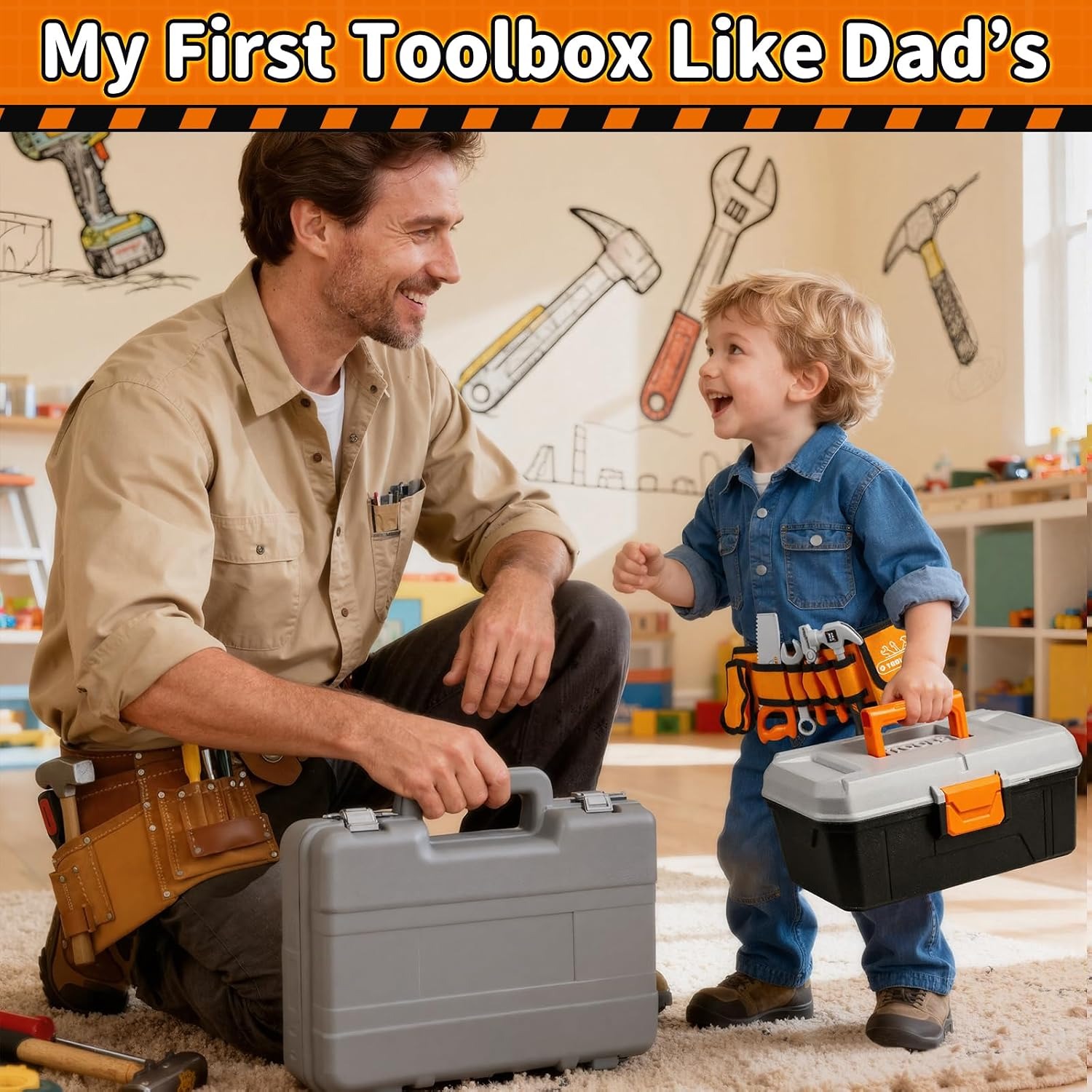50-Piece Kids Tool Belt Set with Toy Drill and Tool Box: image 2