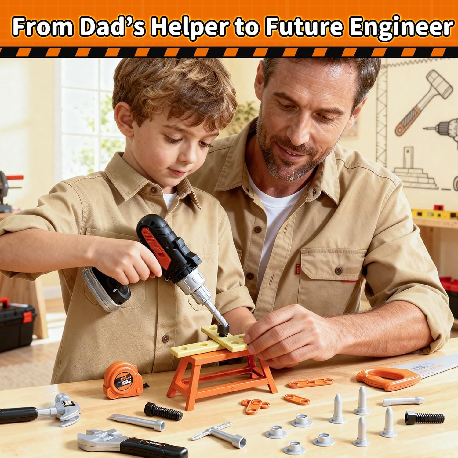 50-Piece Kids Tool Belt Set with Toy Drill and Tool Box: image 3