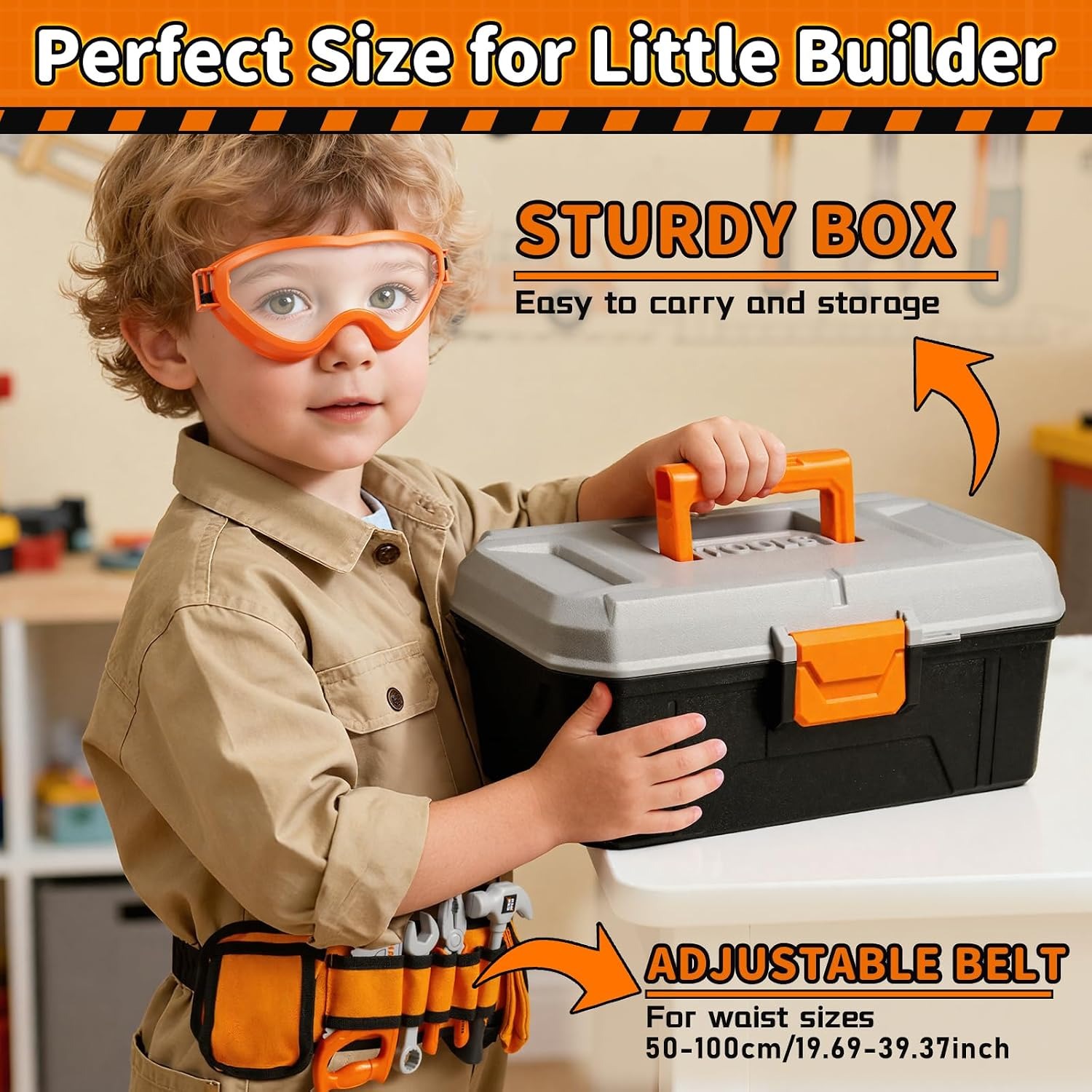 50-Piece Kids Tool Belt Set with Toy Drill and Tool Box: image 4