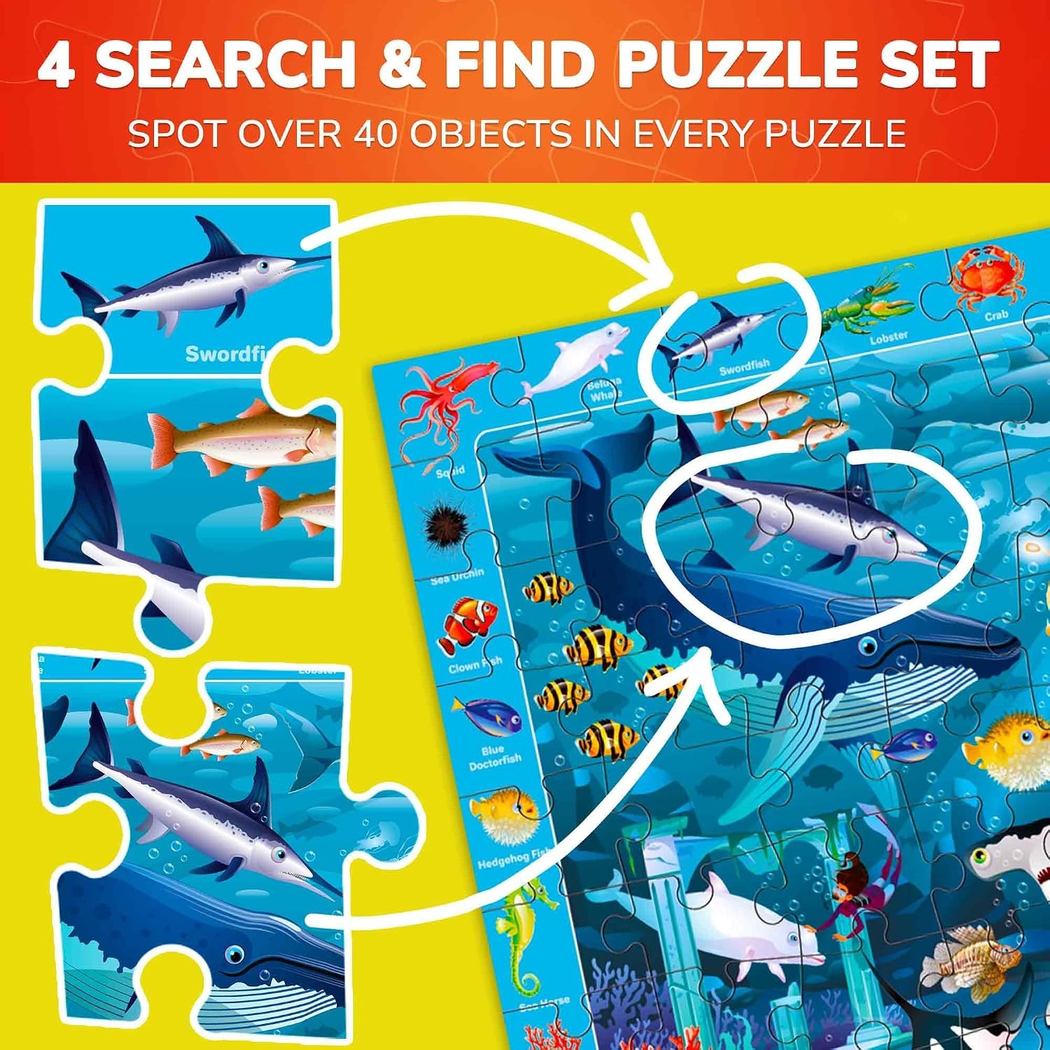100 Piece Puzzles 4 Pack with Animal and Dinosaur Search-and-Find Scenes