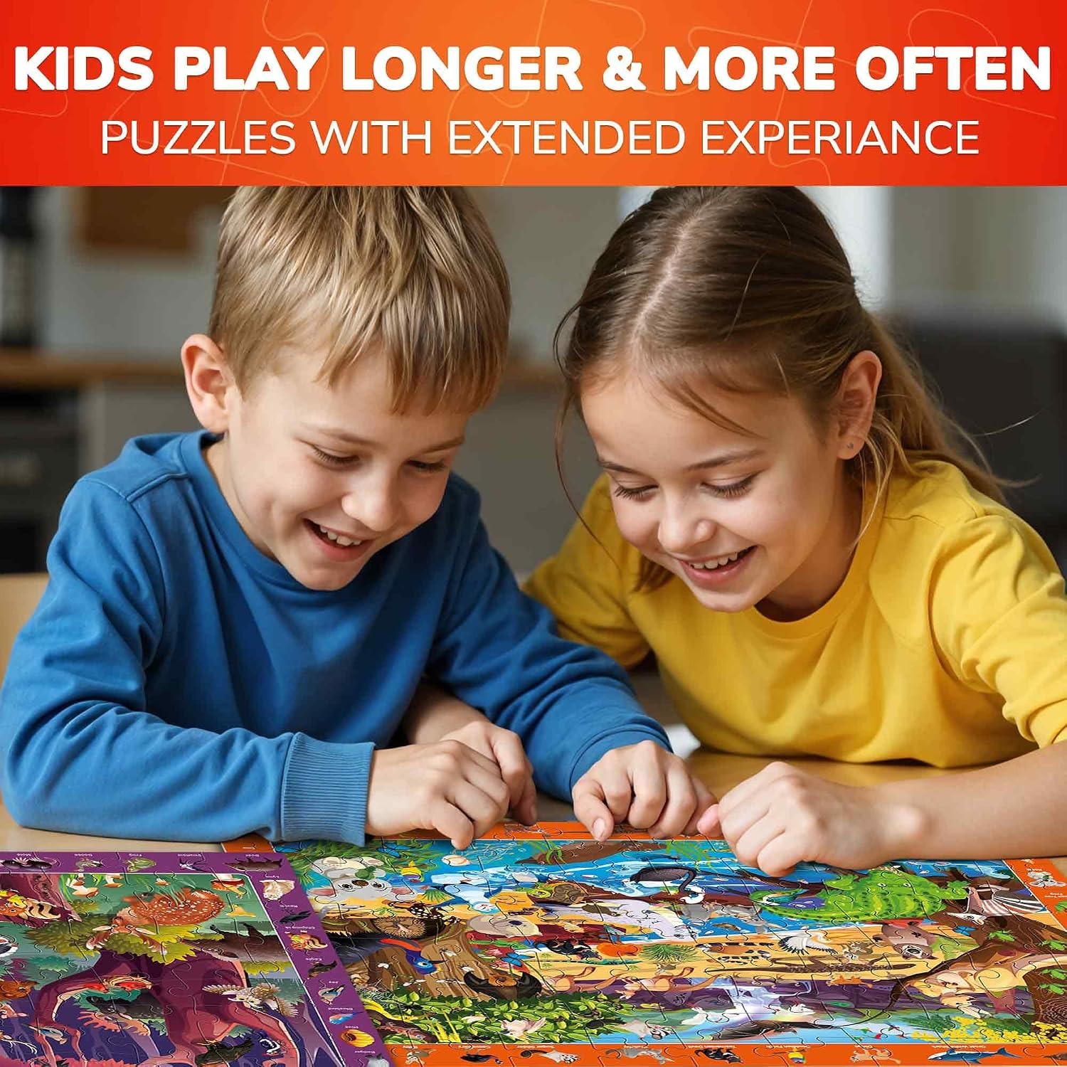 100 Piece Puzzles 4 Pack with Animal and Dinosaur Search-and-Find Scenes