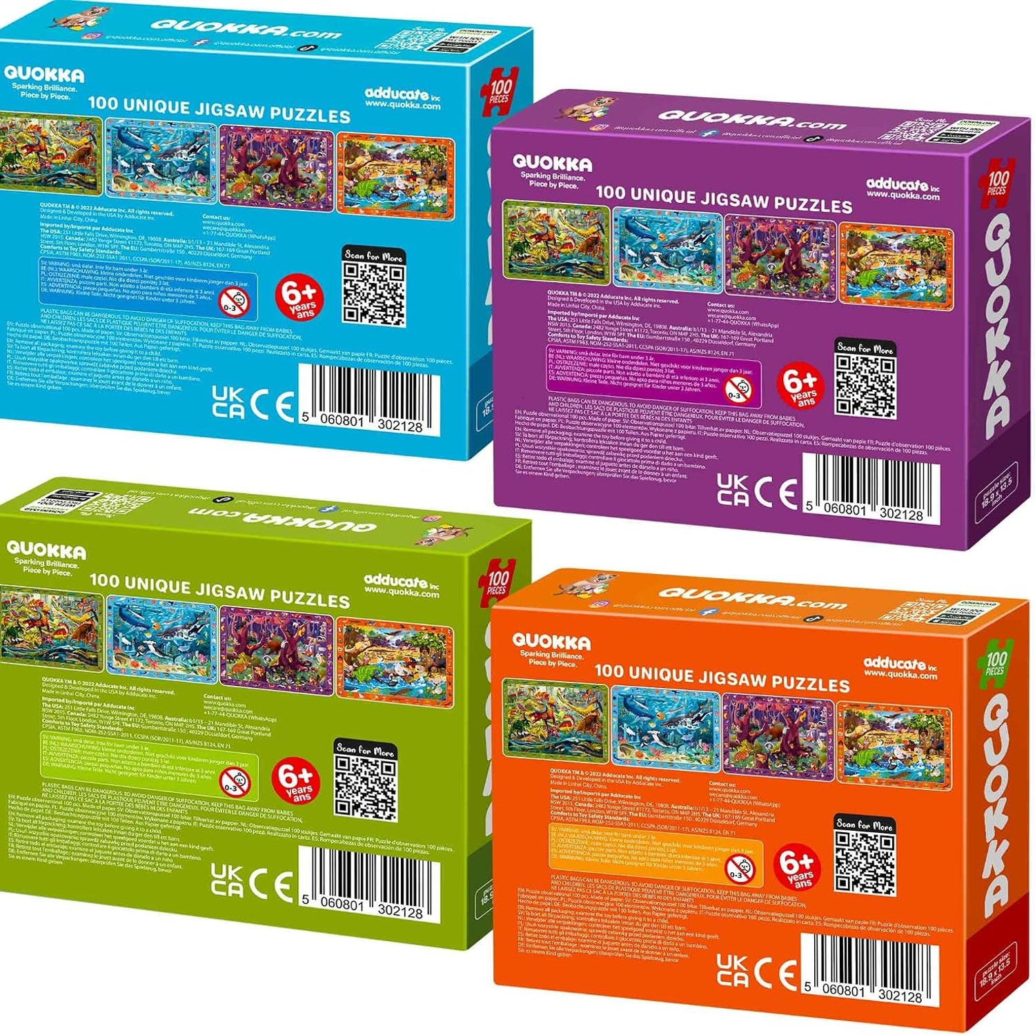 100 Piece Puzzles 4 Pack with Animal and Dinosaur Search-and-Find Scenes