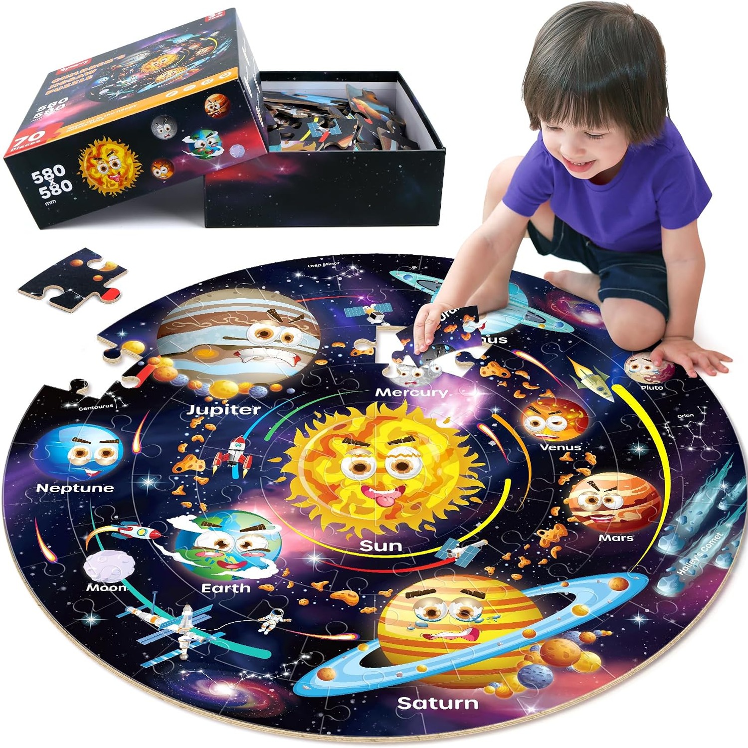 Solar System Floor Puzzle for Kids, 70 Pieces
