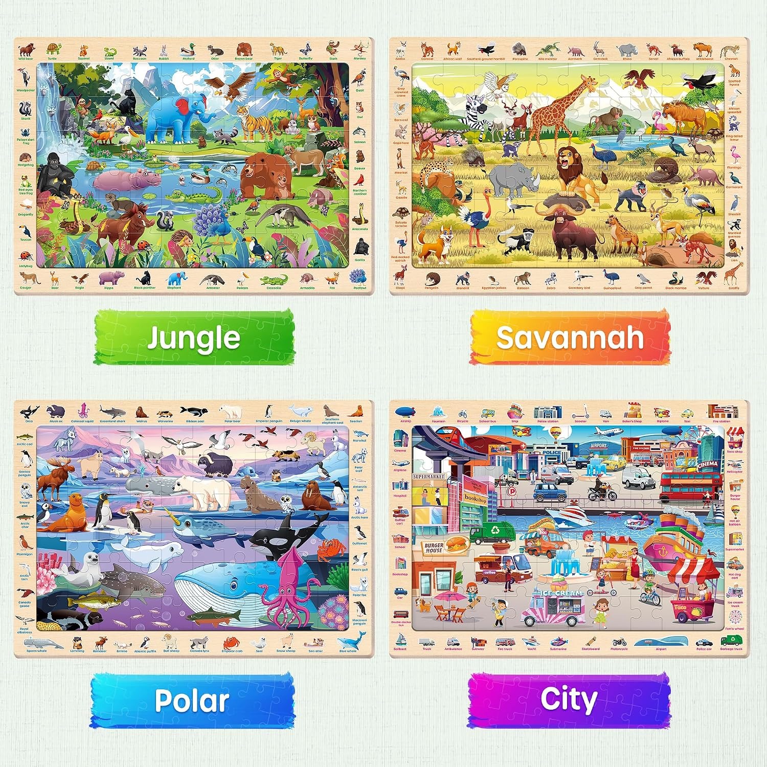 Wooden Animal Puzzles 4 Pack (60 Pieces Each): image 2