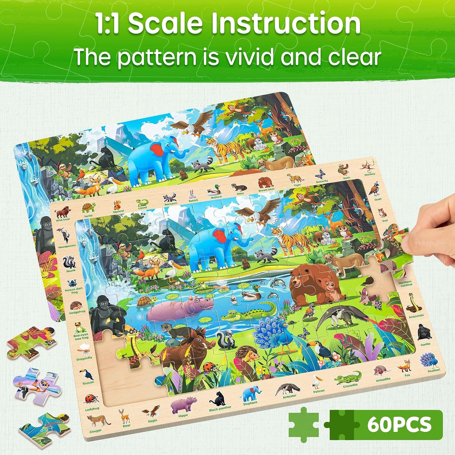 Wooden Animal Puzzles 4 Pack (60 Pieces Each): image 3