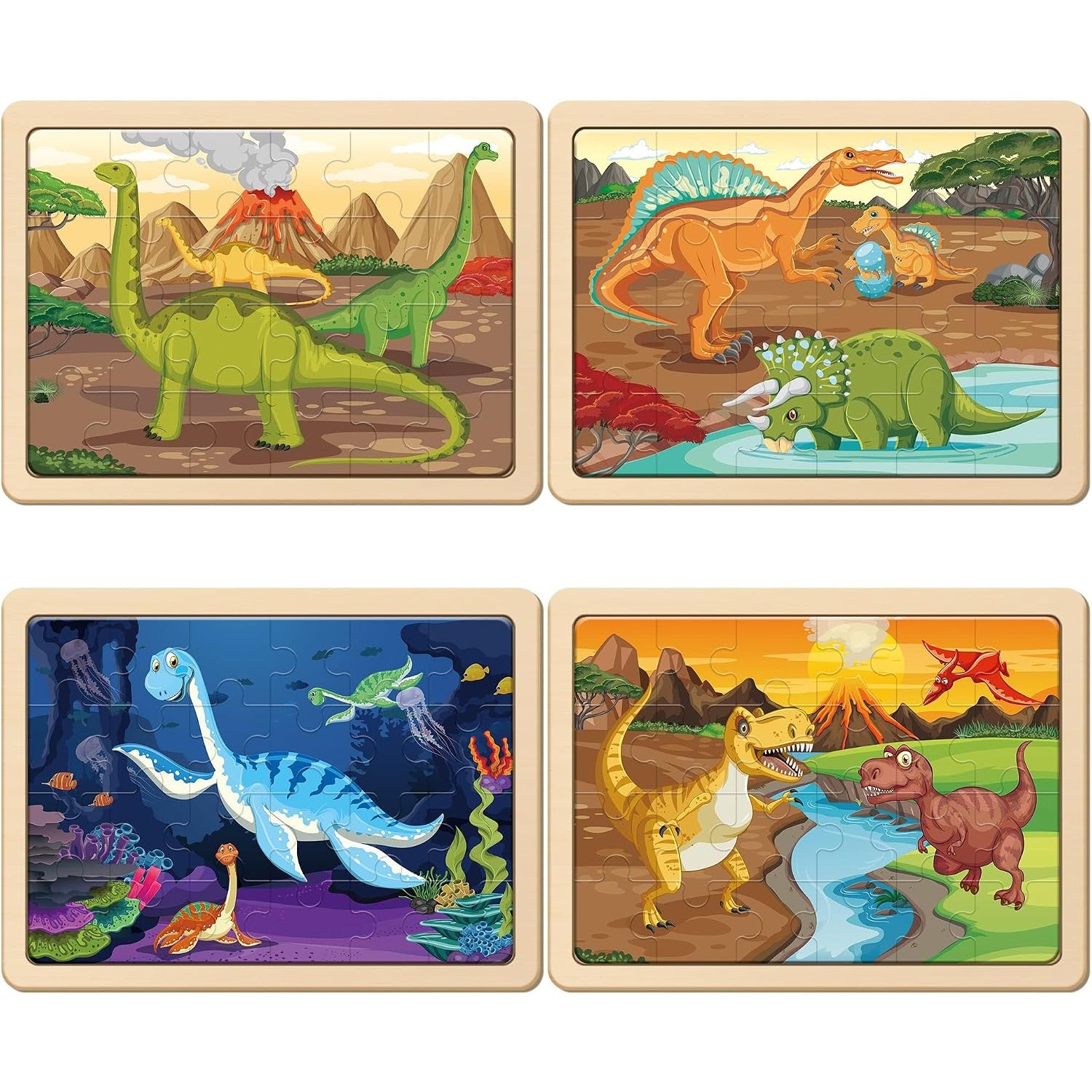 Wooden Dinosaur Puzzles 4-Pack Jigsaw Set for Kids: image 2