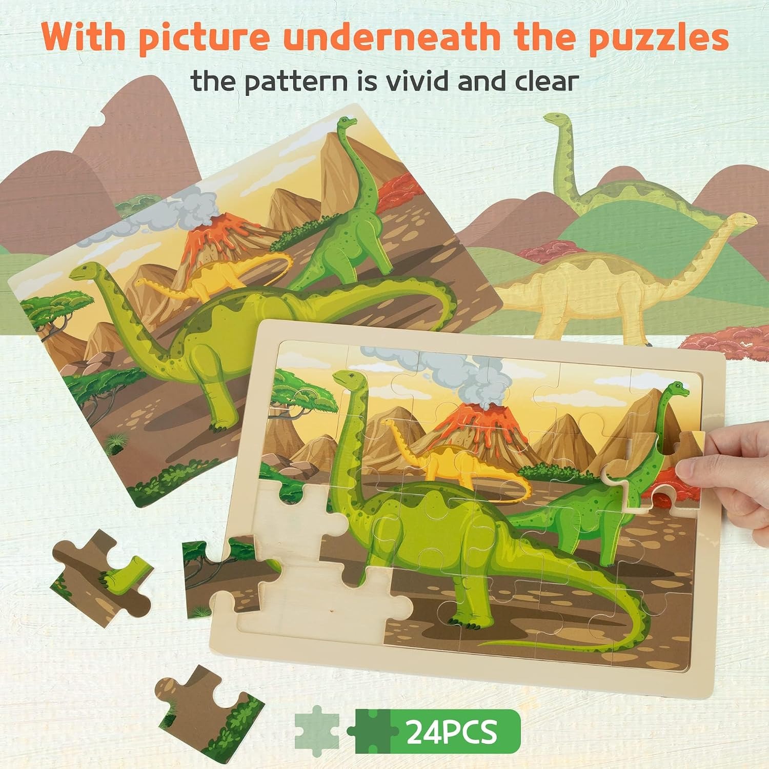 Wooden Dinosaur Puzzles 4-Pack Jigsaw Set for Kids: image 3
