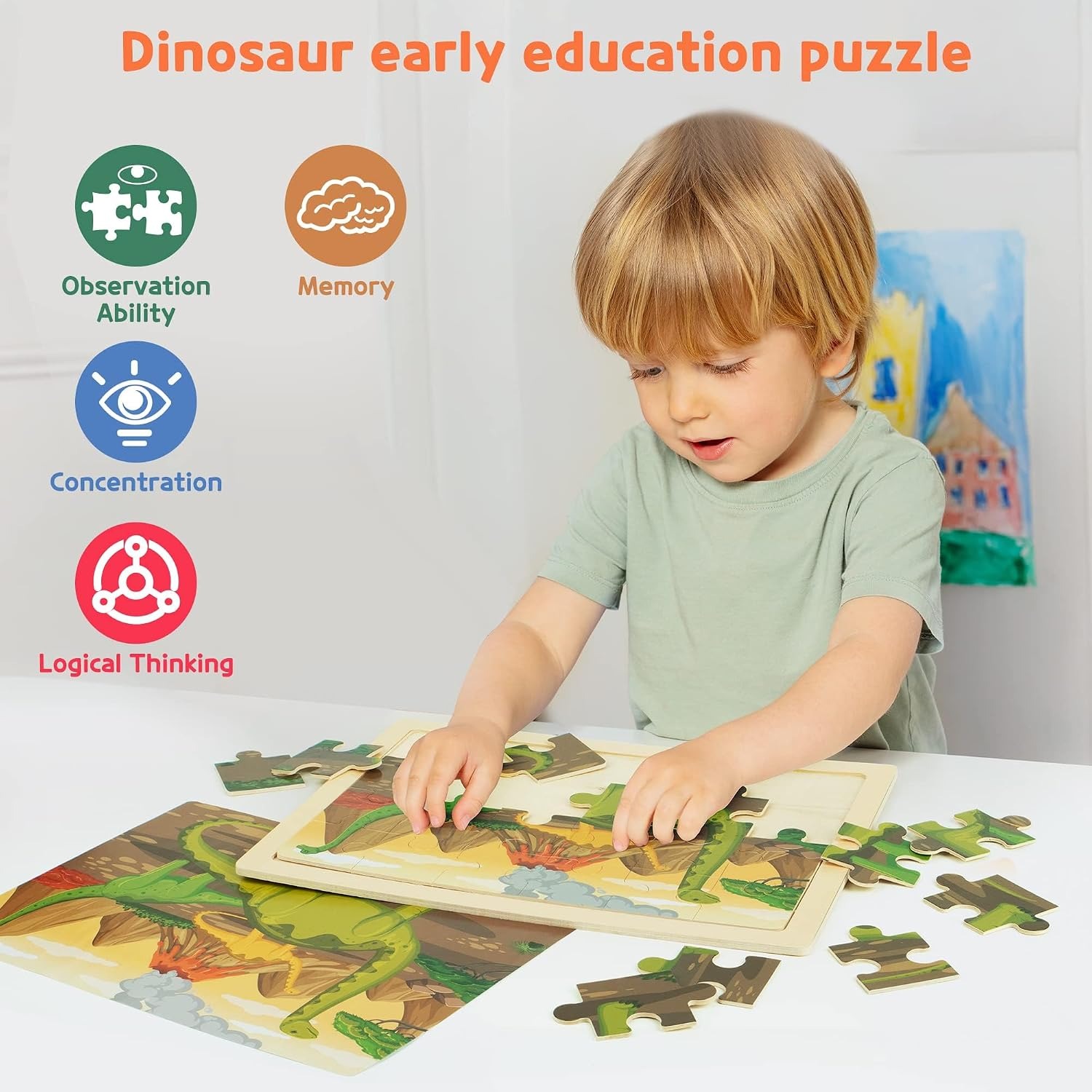 Wooden Dinosaur Puzzles 4-Pack Jigsaw Set for Kids: image 5