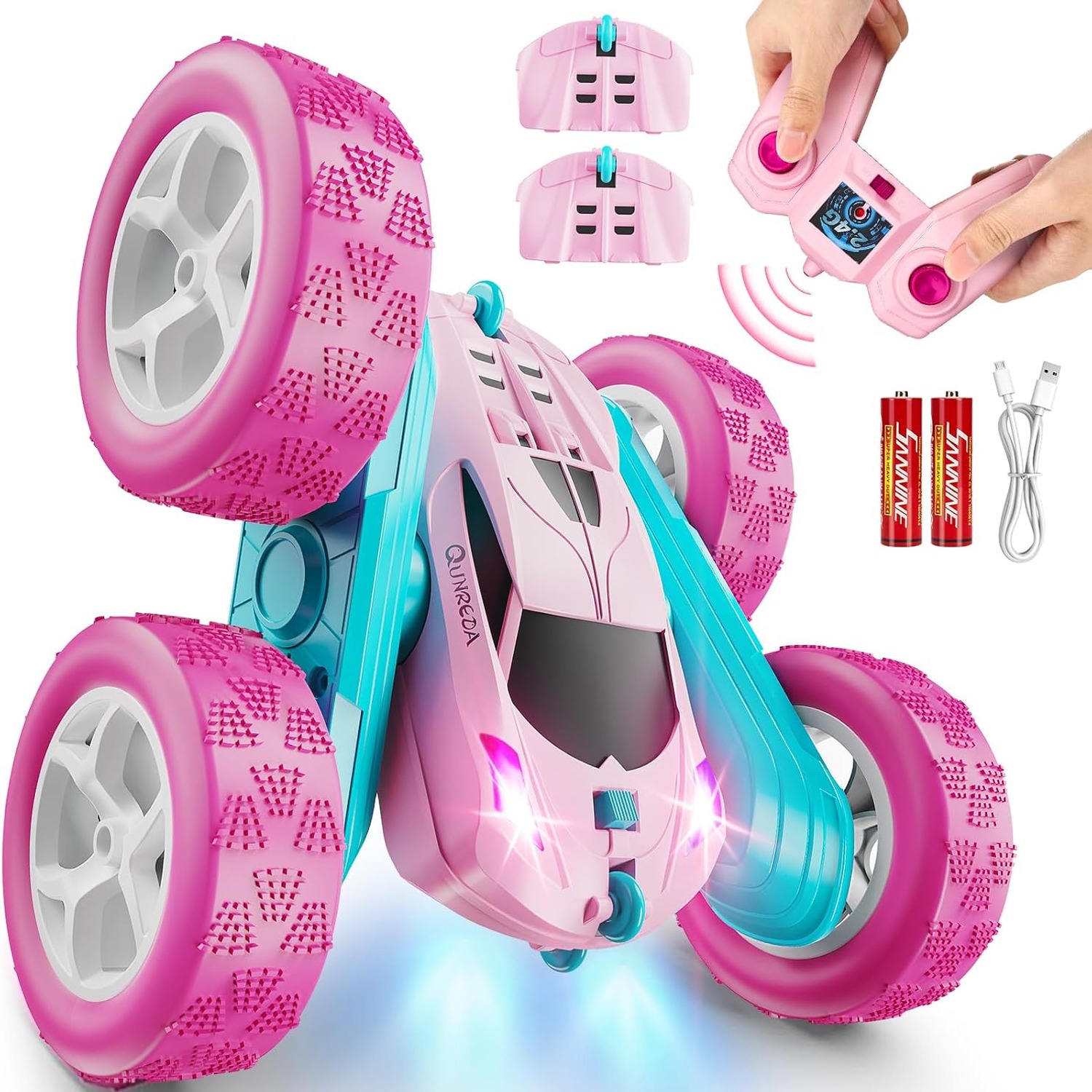 Pink RC Stunt Car with Double-Sided Flip Drive