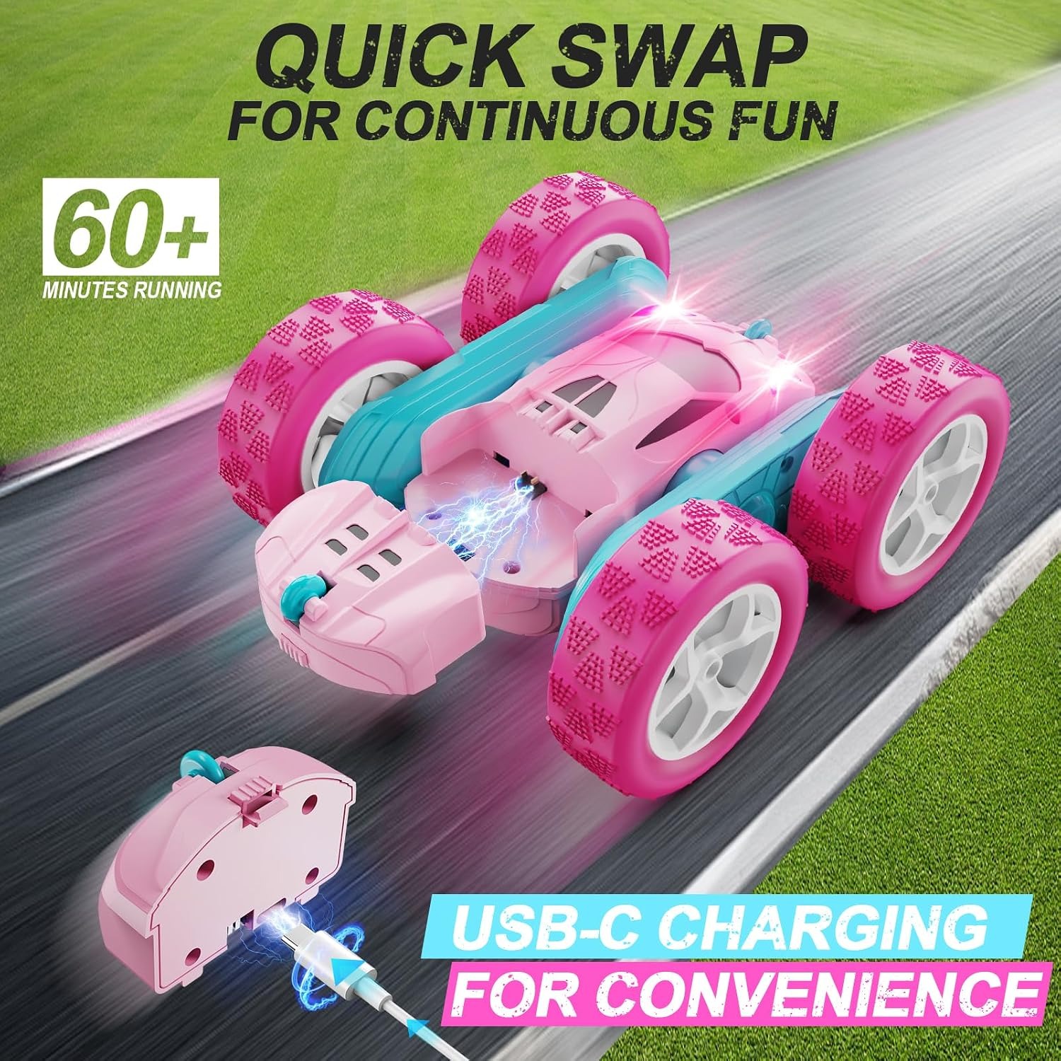 Pink RC Stunt Car with Double-Sided Flip Drive: image 2