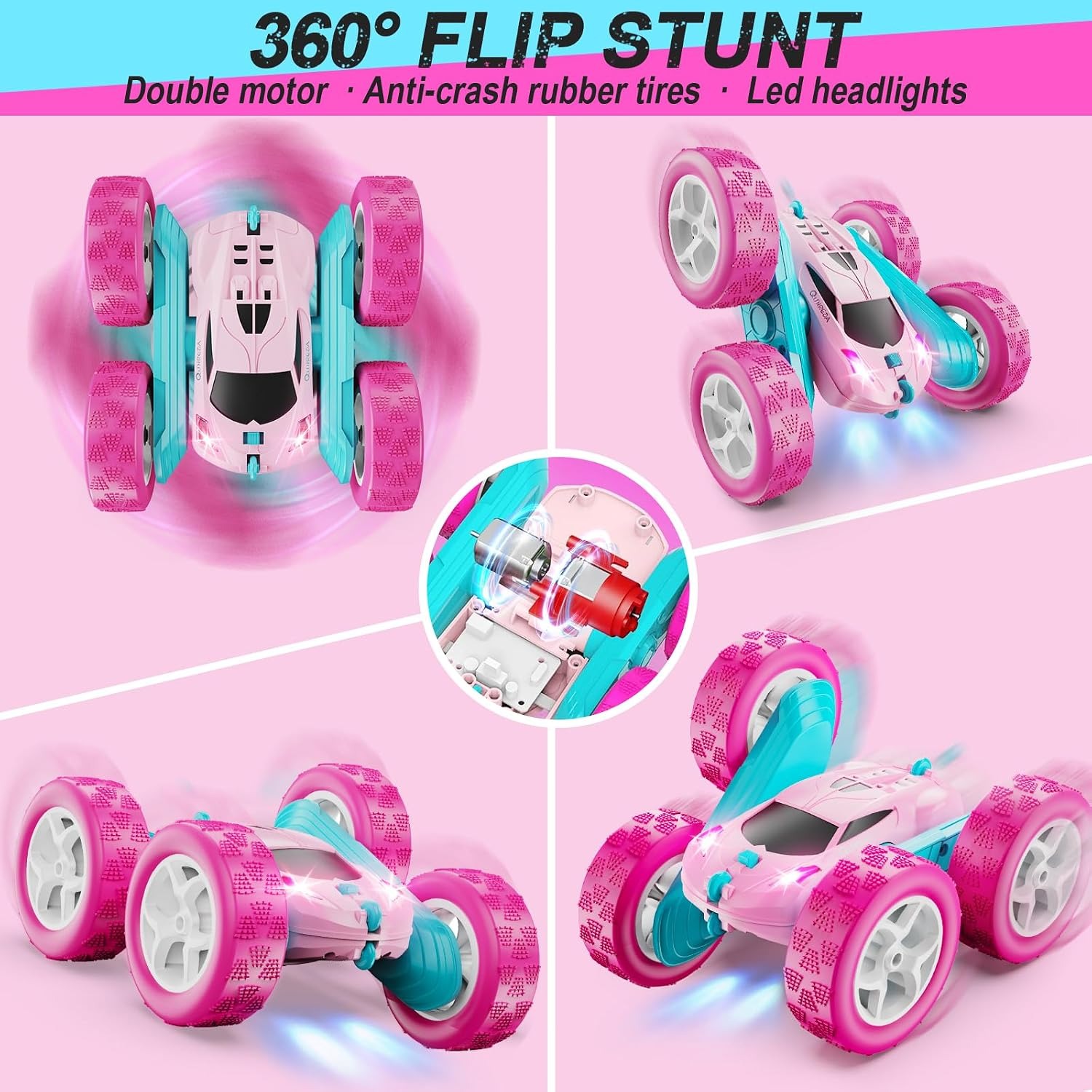 Pink RC Stunt Car with Double-Sided Flip Drive: image 4