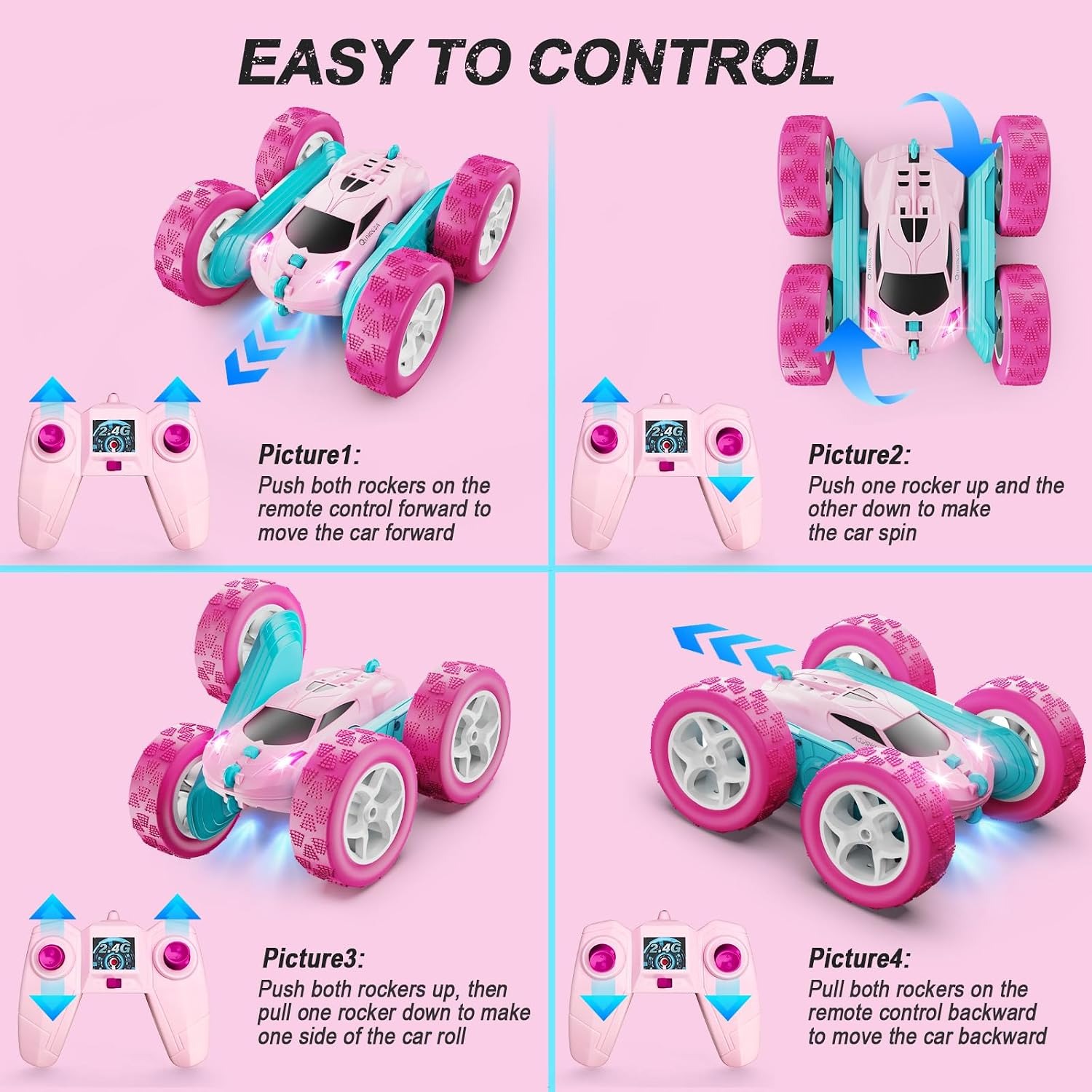 Pink RC Stunt Car with Double-Sided Flip Drive: image 6