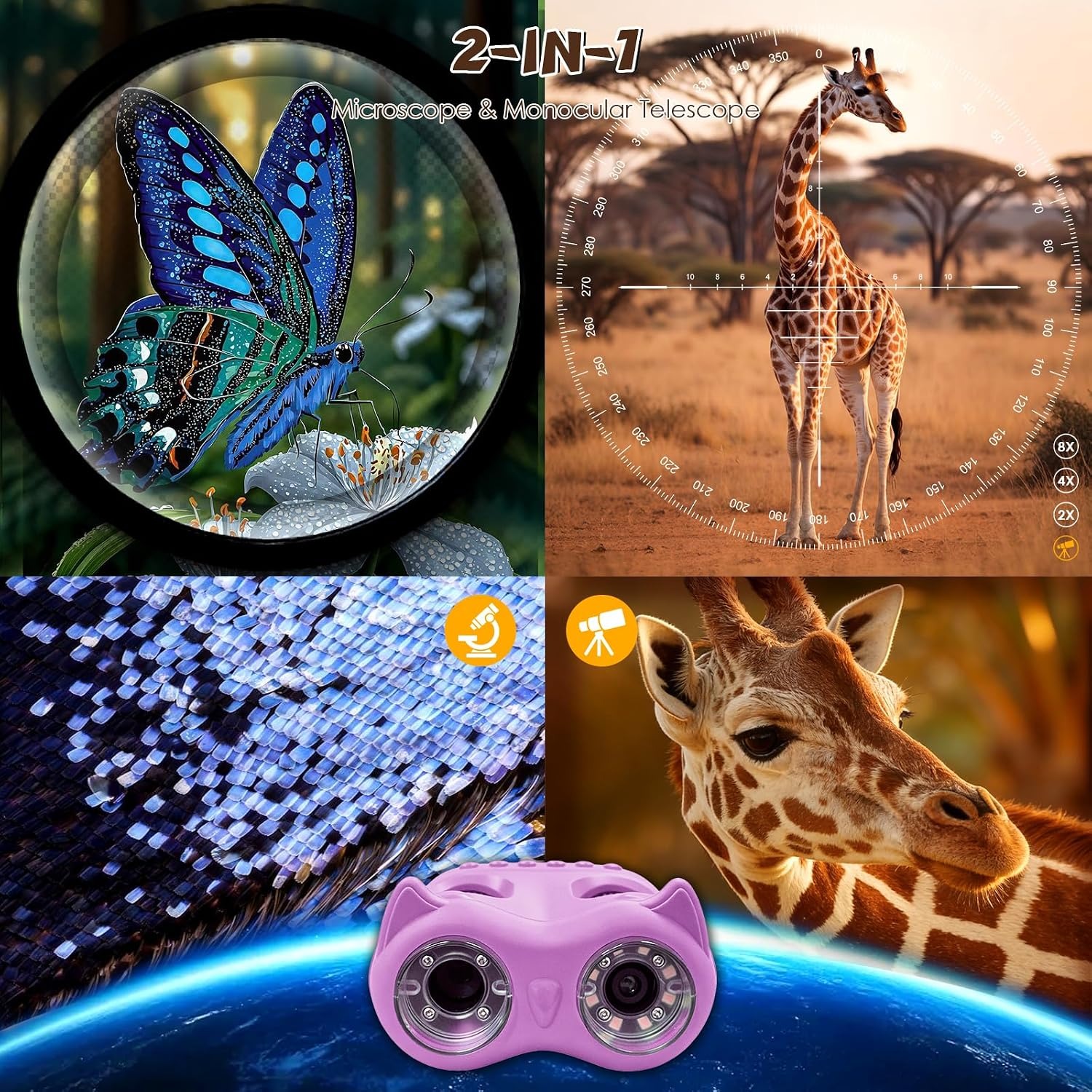 2-in-1 Kids Digital Microscope and Telescope