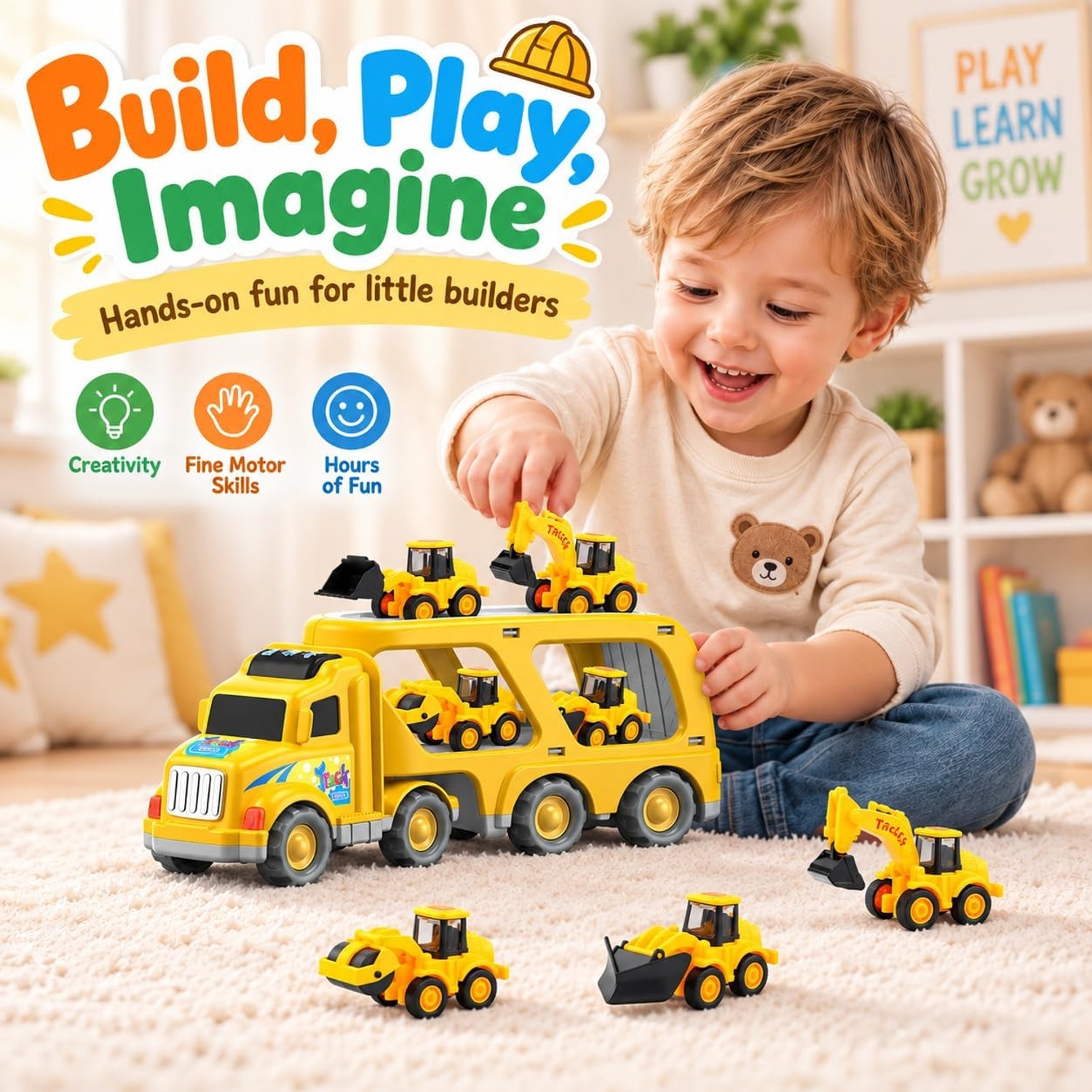 Construction Truck Carrier Set with 6 Mini Vehicles