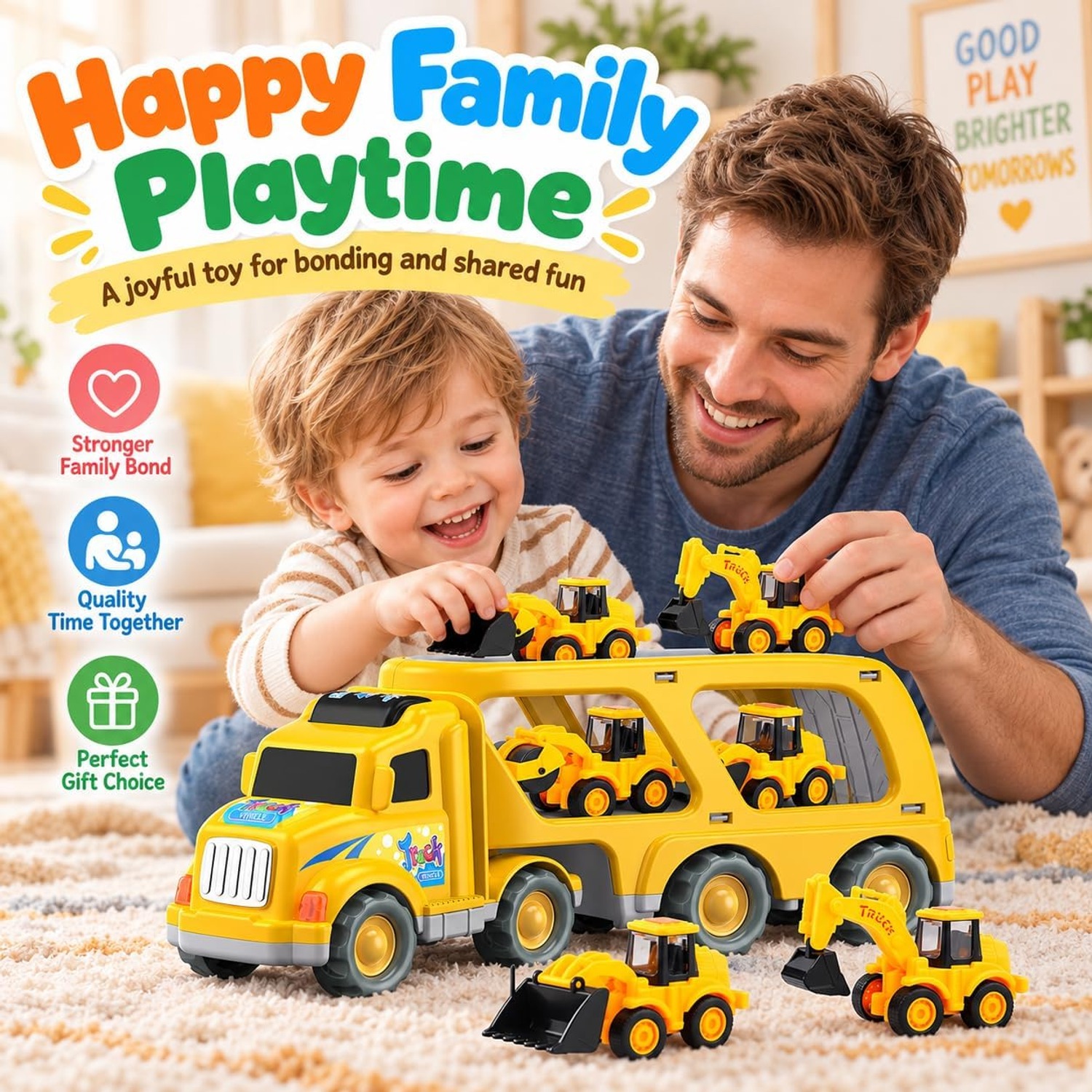 Construction Truck Carrier Set with 6 Mini Vehicles