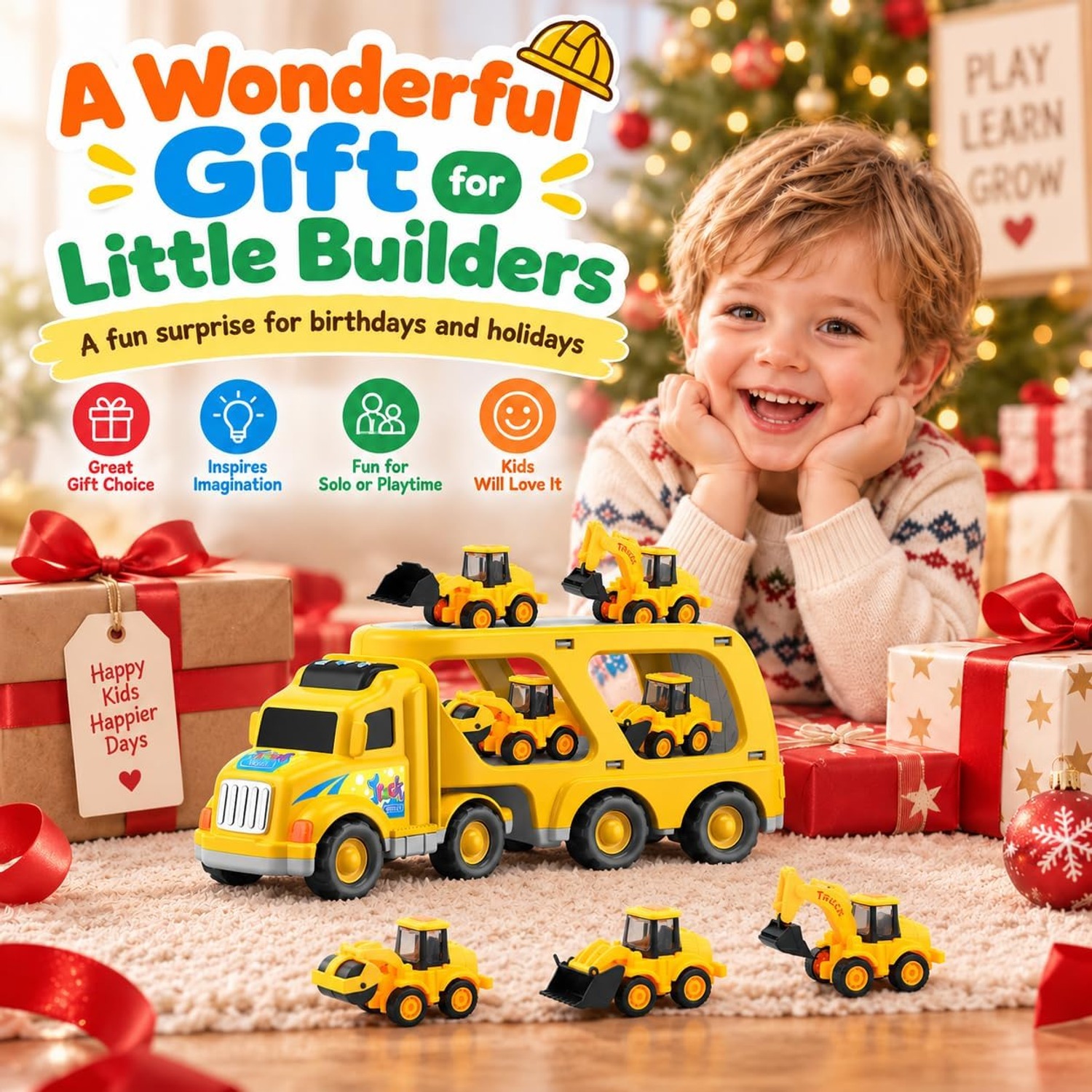 Construction Truck Carrier Set with 6 Mini Vehicles