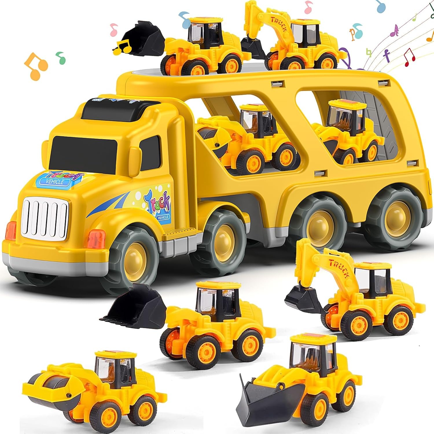 Construction Truck Carrier Set with 6 Mini Vehicles