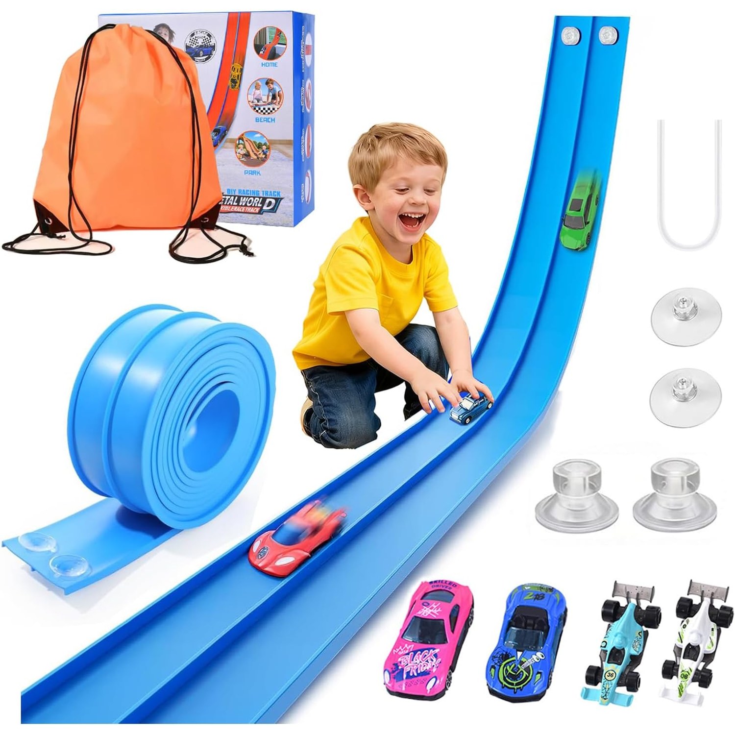 Flexible Race Track with 4 Cars