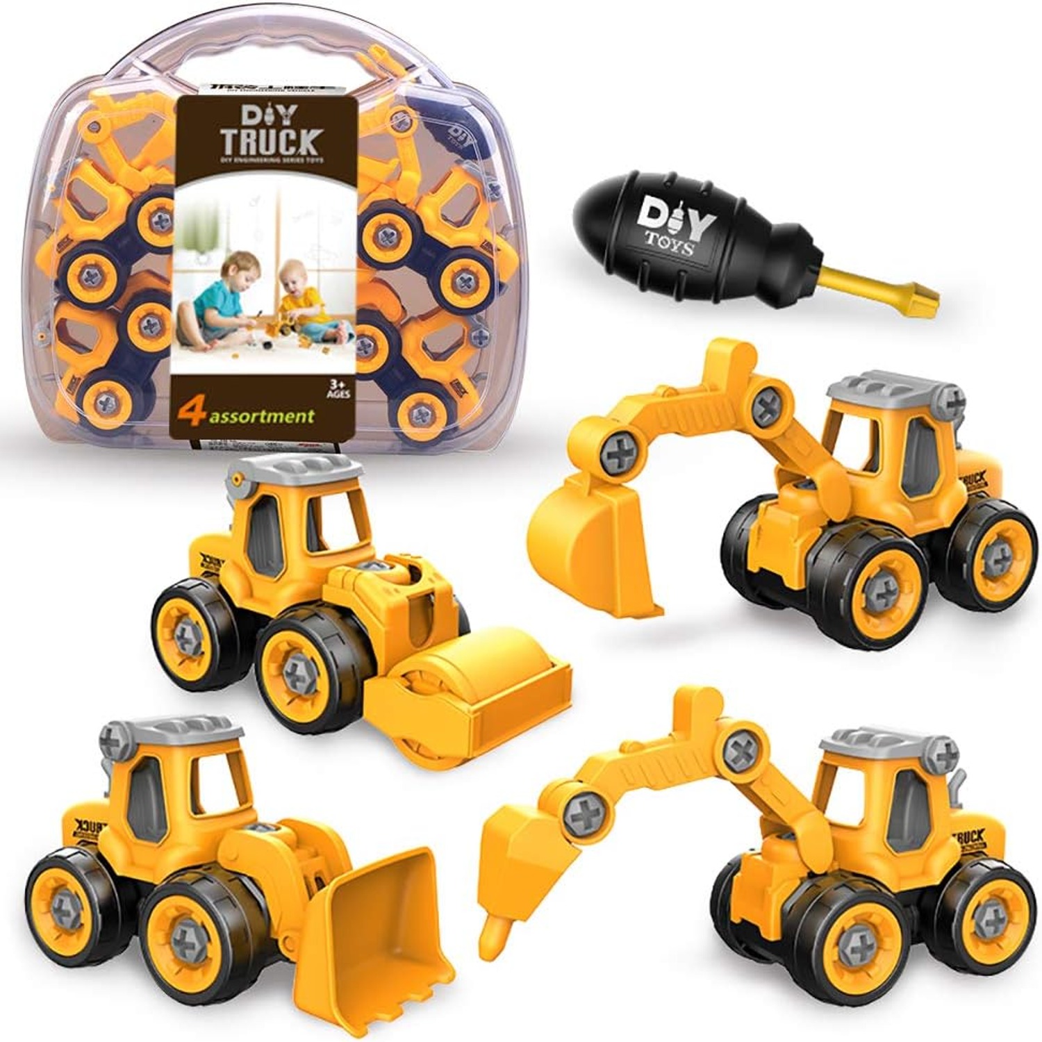 Take Apart Trucks 4 Pack DIY Construction Vehicle Set