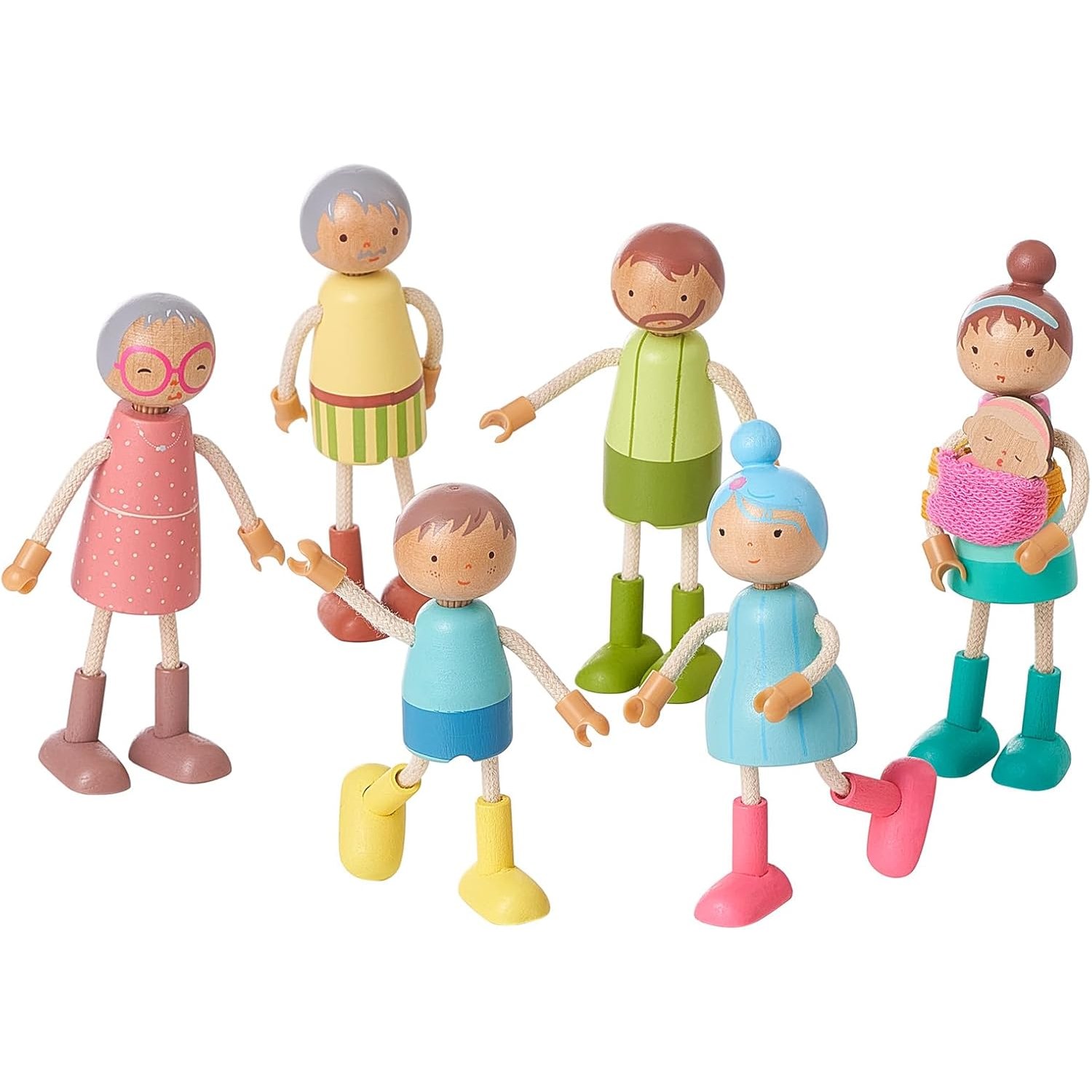 Wooden Doll Family Set of 7 Dollhouse People